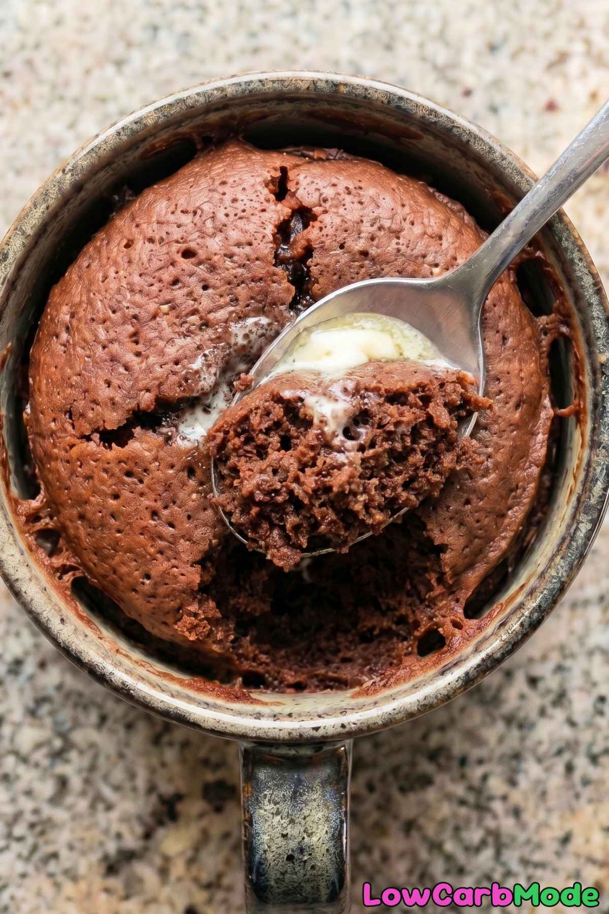 Fluffy keto 90-second chocolate mug cake