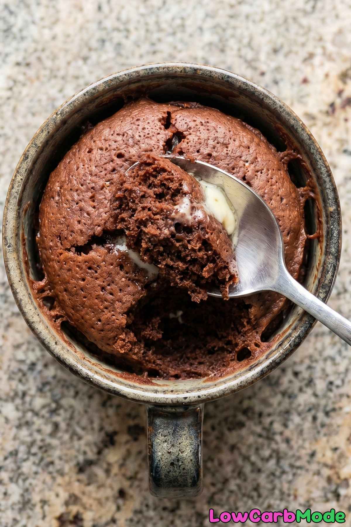 Moist keto 90-second chocolate mug cake