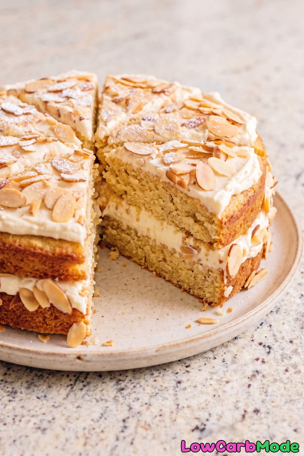 Easy keto almond cream cake slice