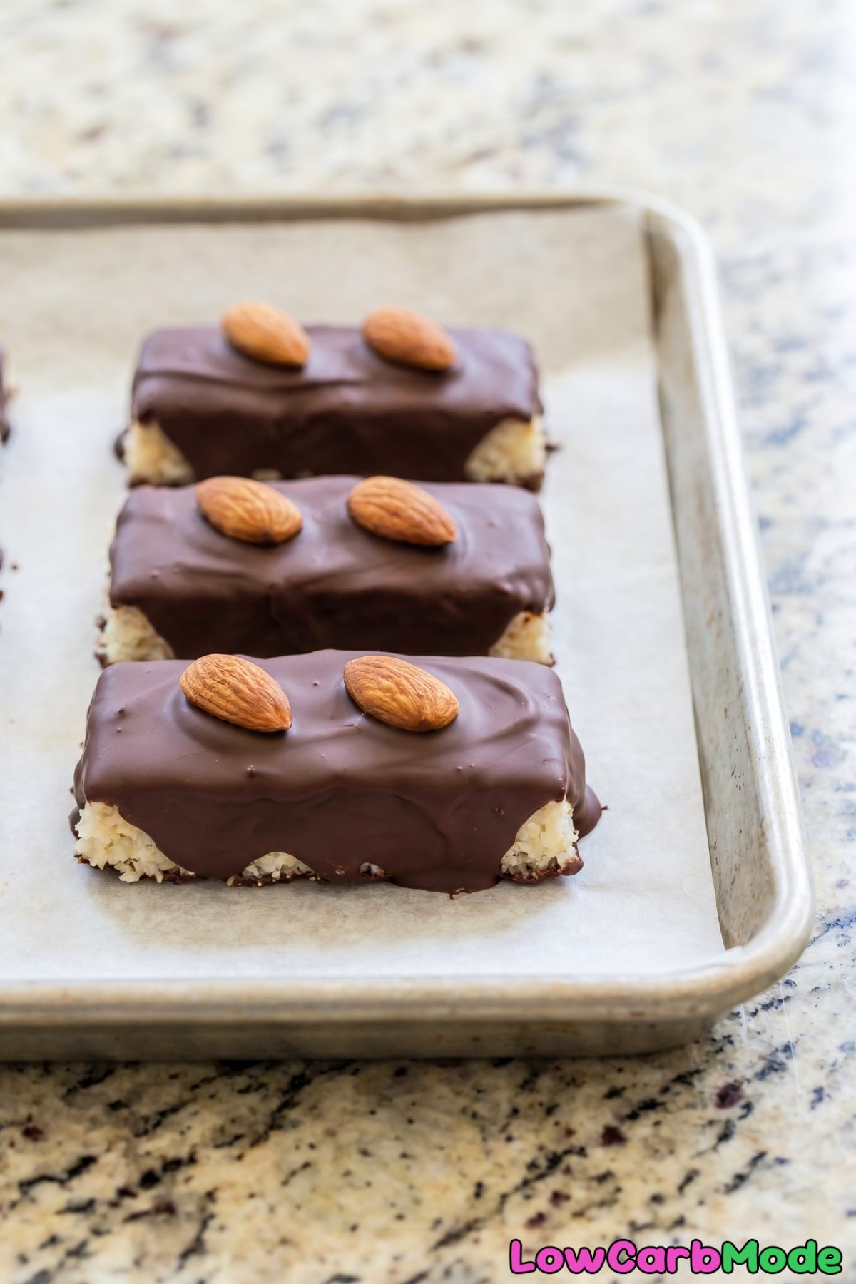 No-bake keto almond joy bars close up
