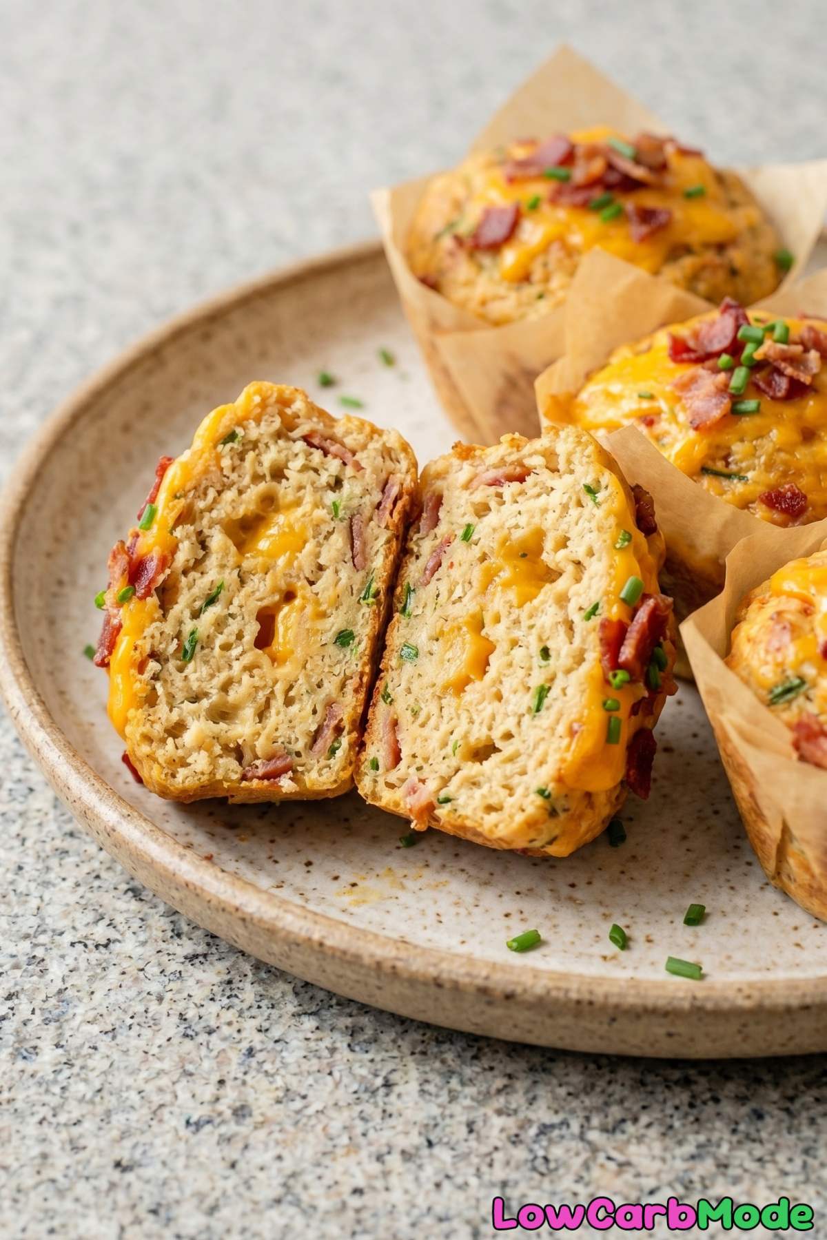 golden keto bacon and chive muffins