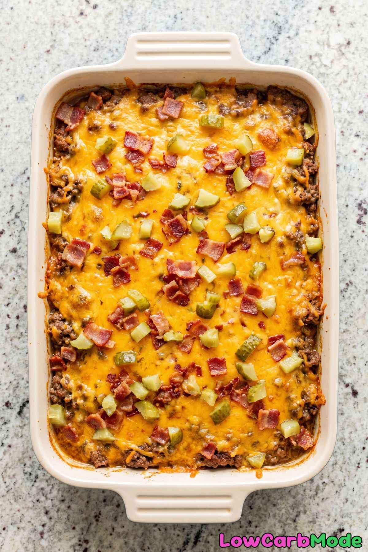 Comforting keto bacon cheeseburger casserole