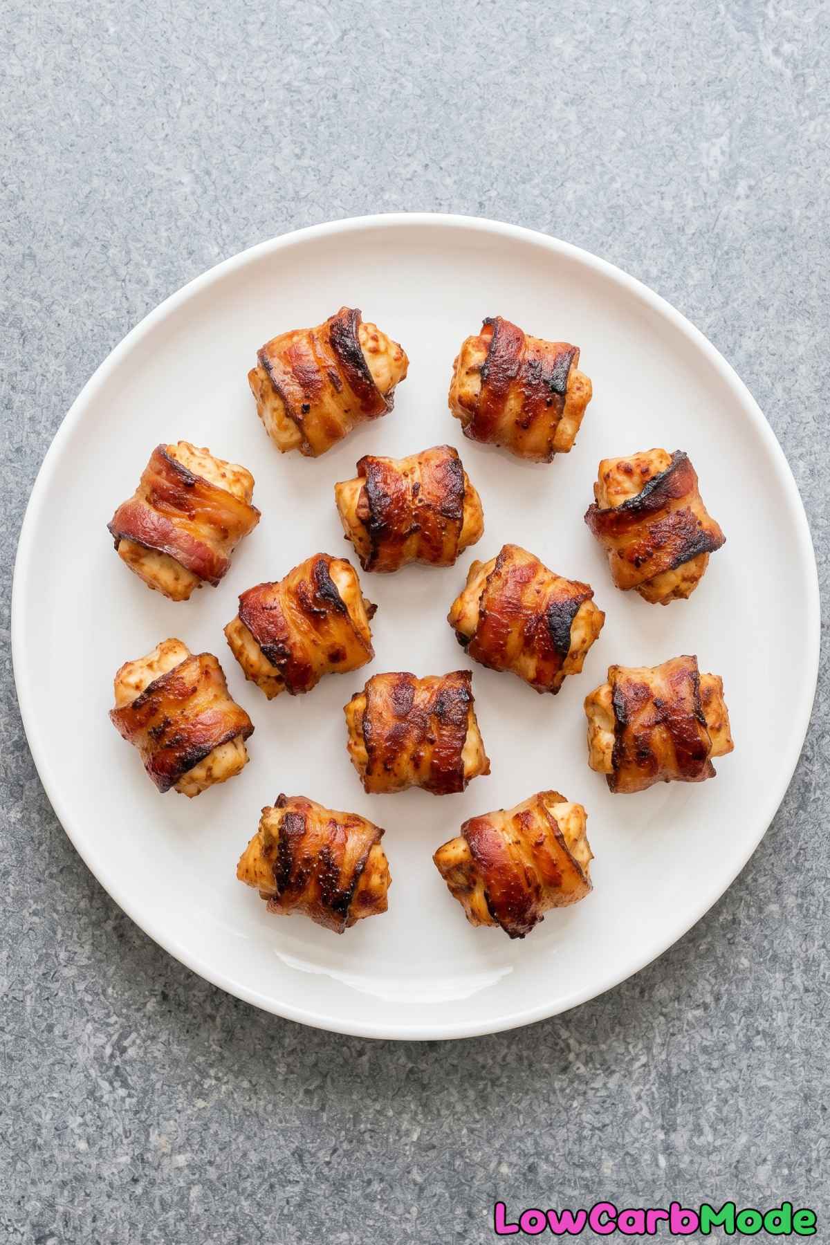 Golden bacon wrapped chicken bites keto style