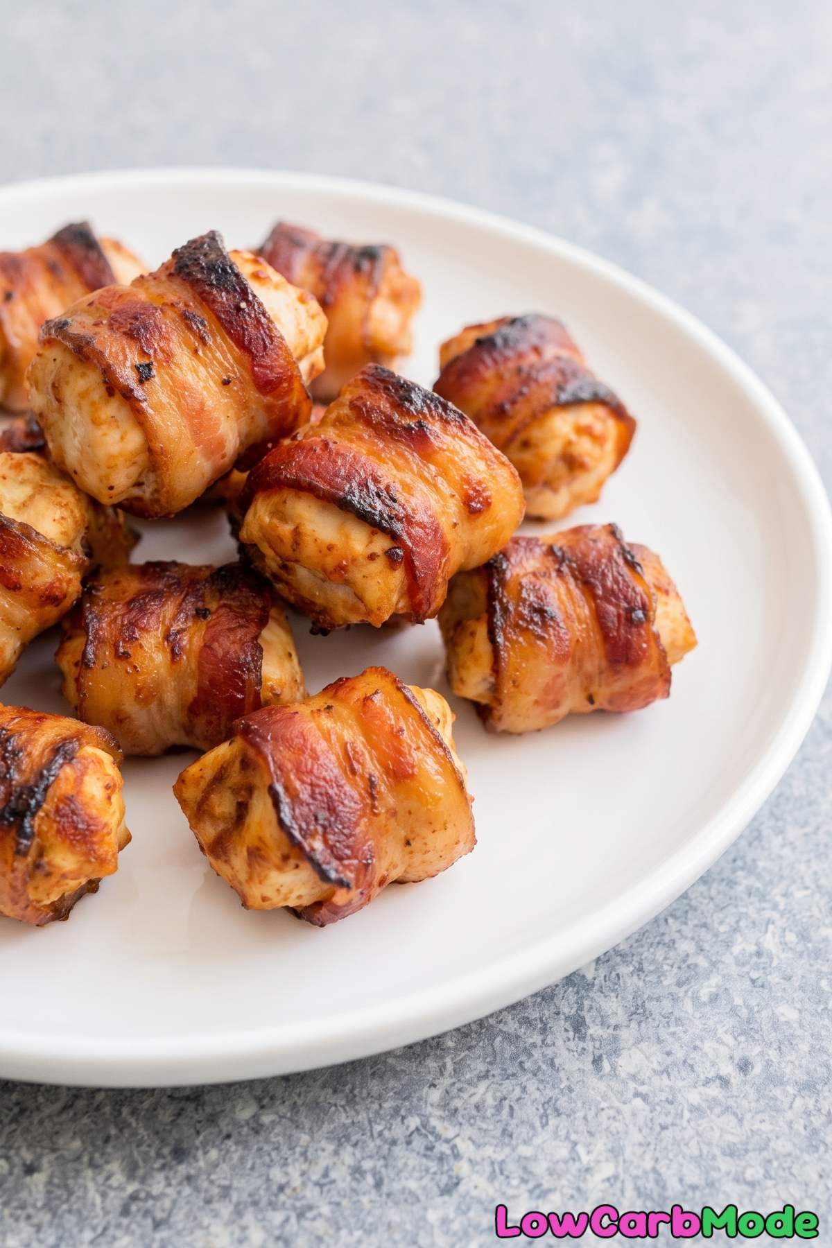 Crispy keto bacon wrapped chicken bites