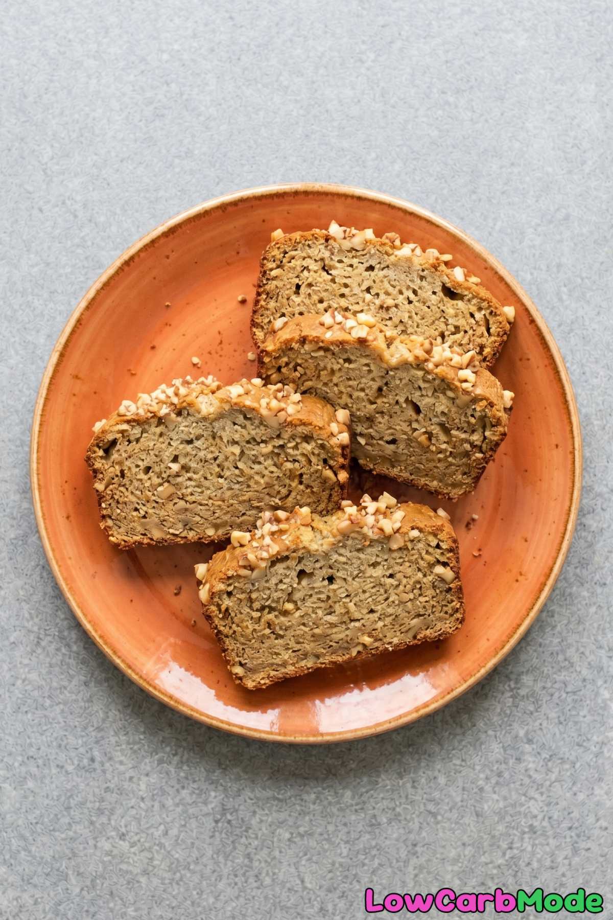 Tender keto banana bread on a board