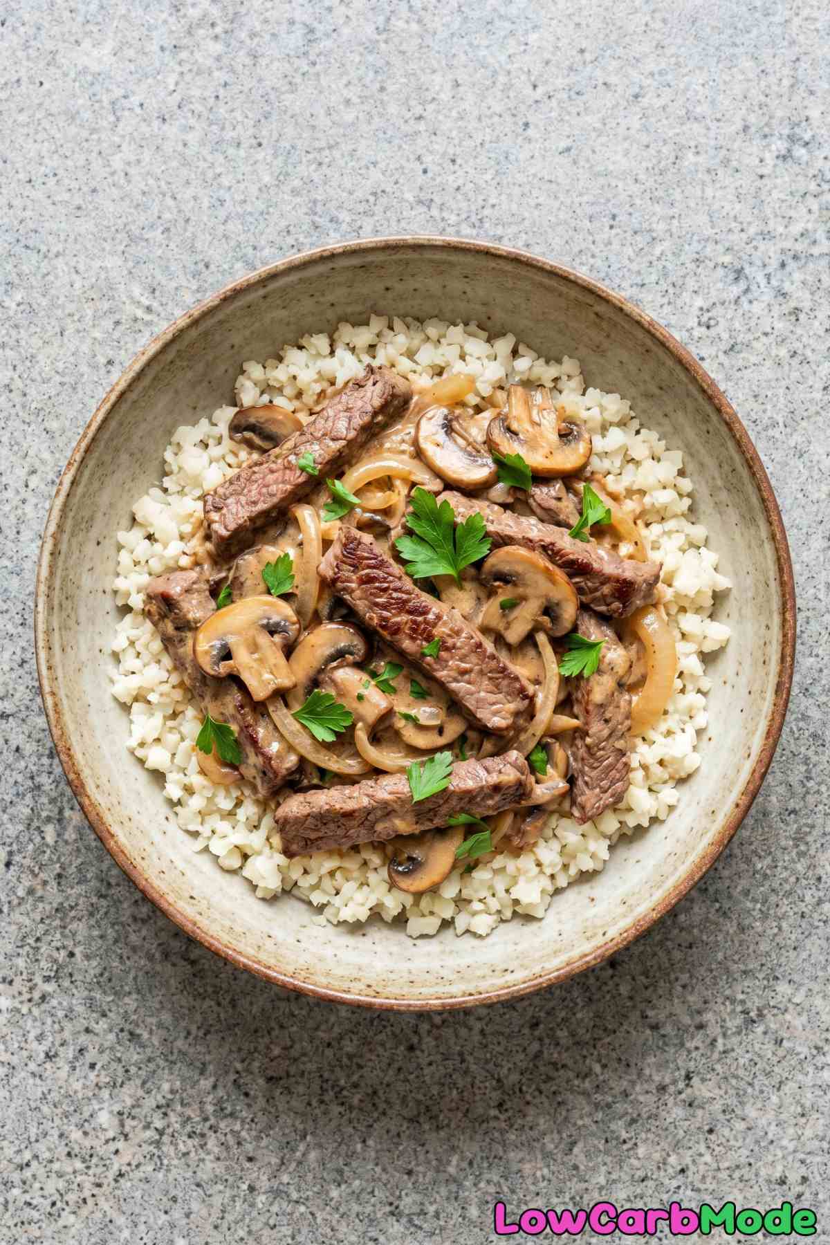 creamy keto beef stroganoff in a bowl