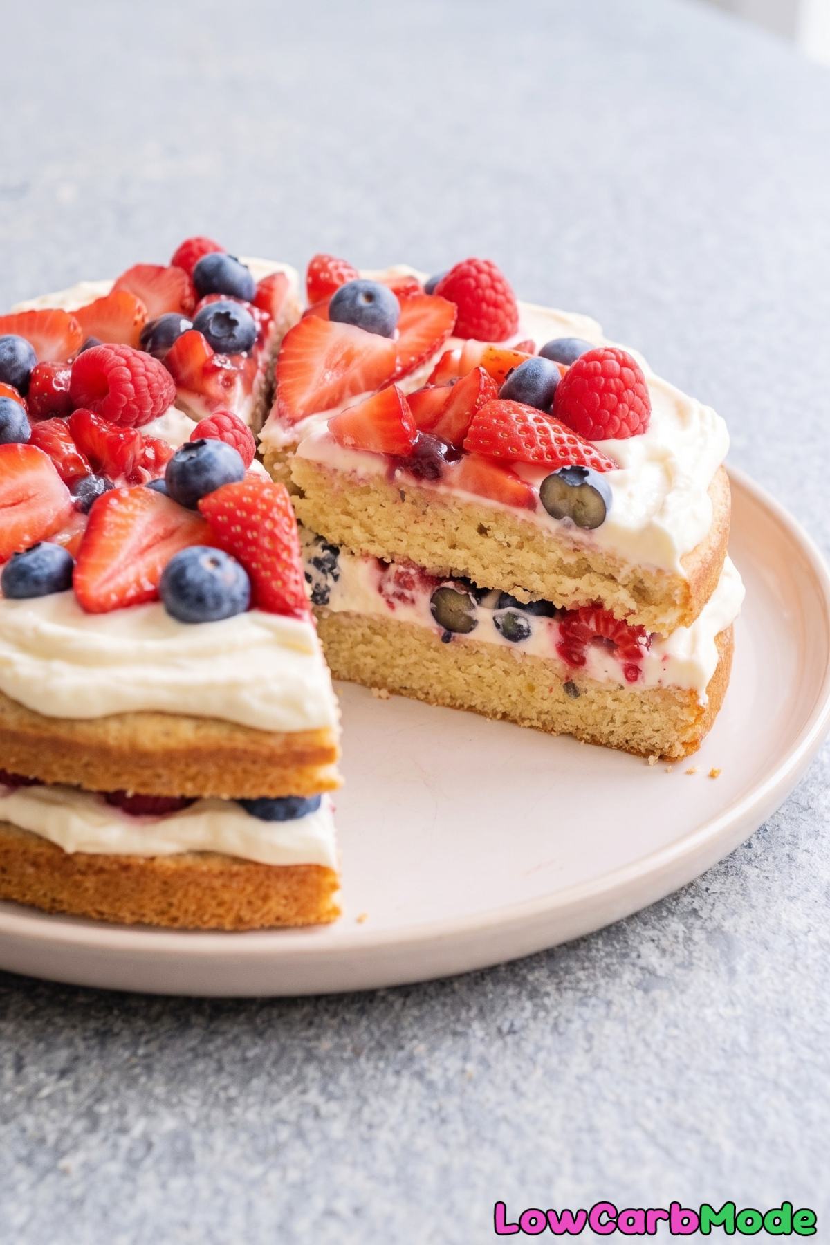 Keto berry chantilly cake slice