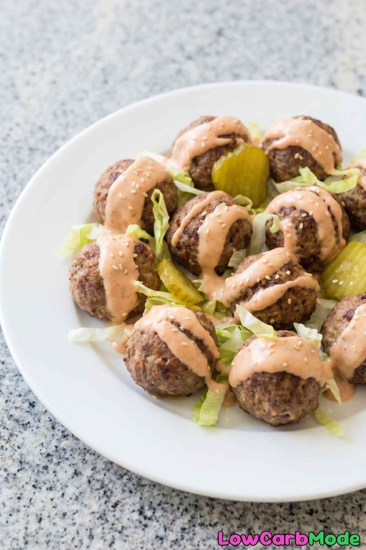 golden keto big mac meatballs served warm