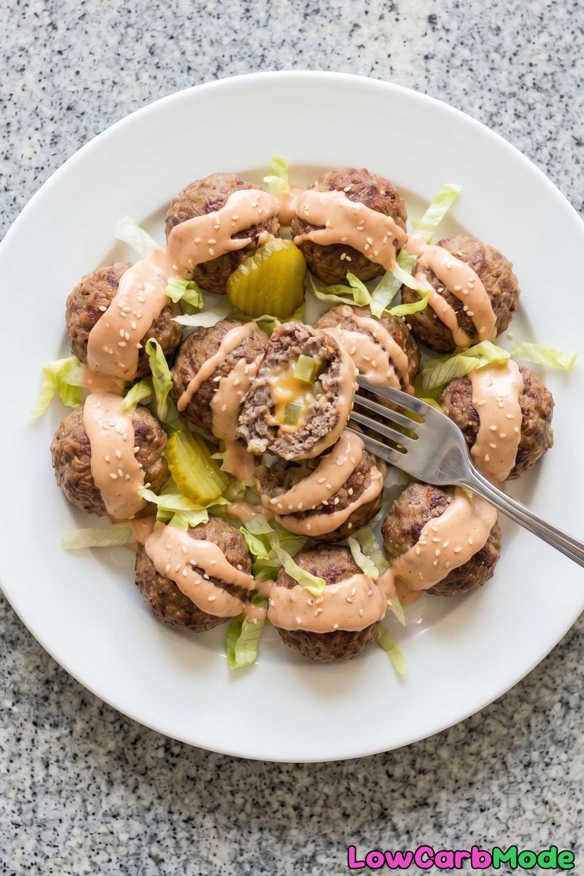 tender keto big mac meatballs with cheese
