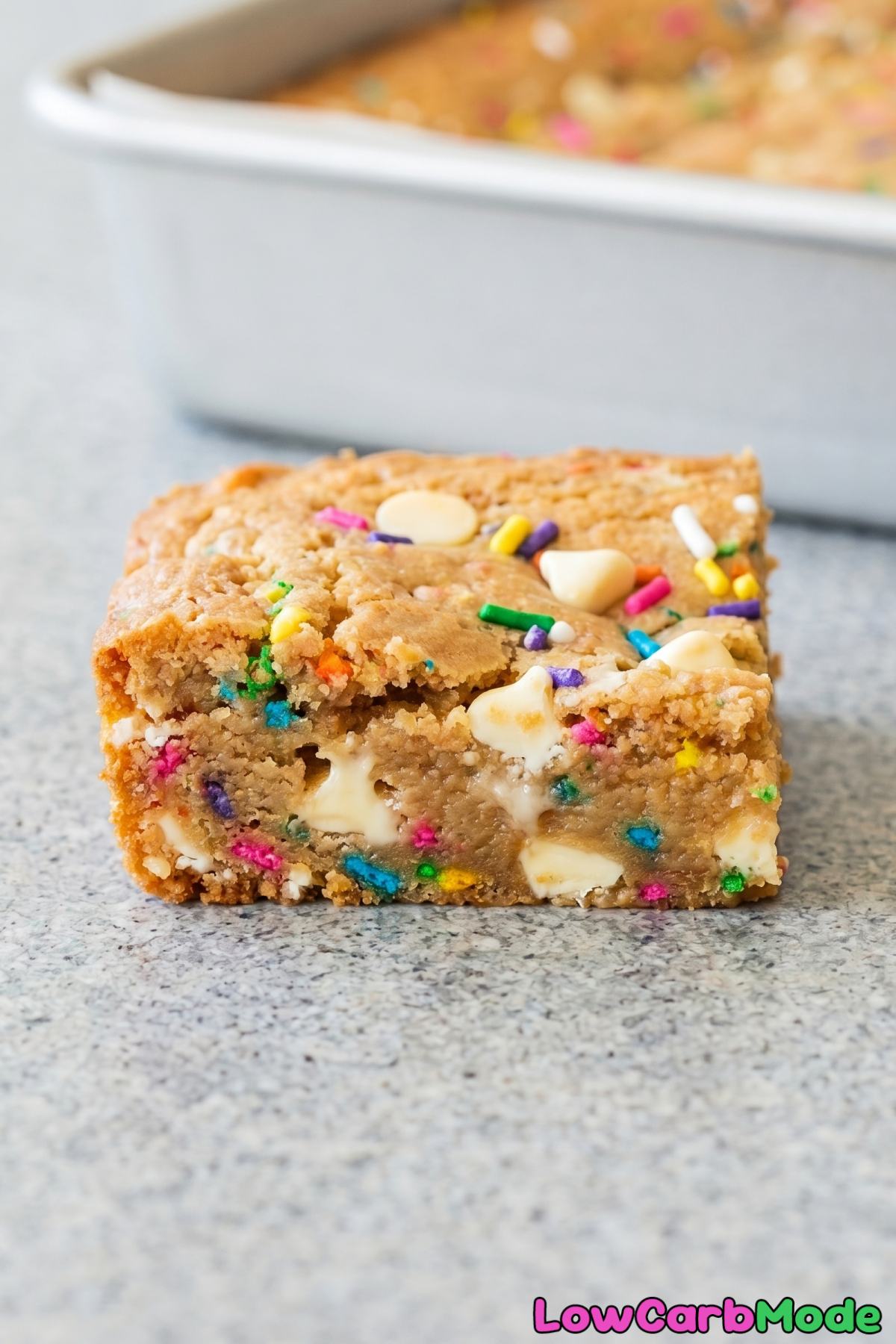 tender keto birthday blondies stacked