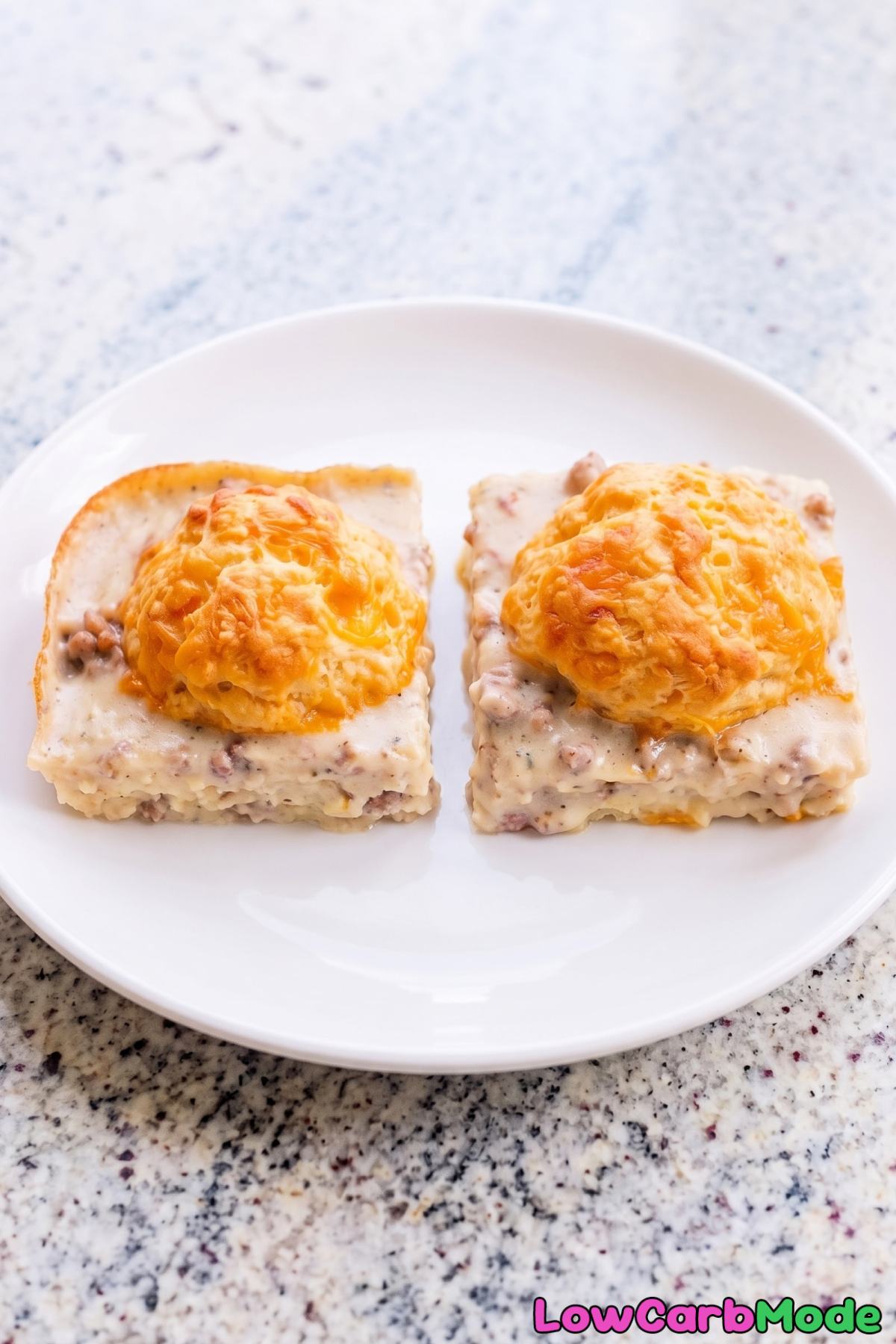 Baked keto biscuits and sausage gravy