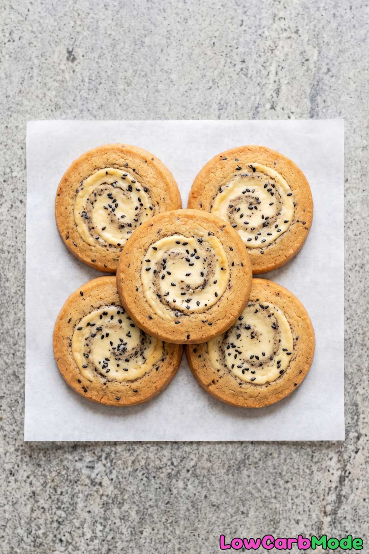 Keto black sesame cheesecake cookies on a plate