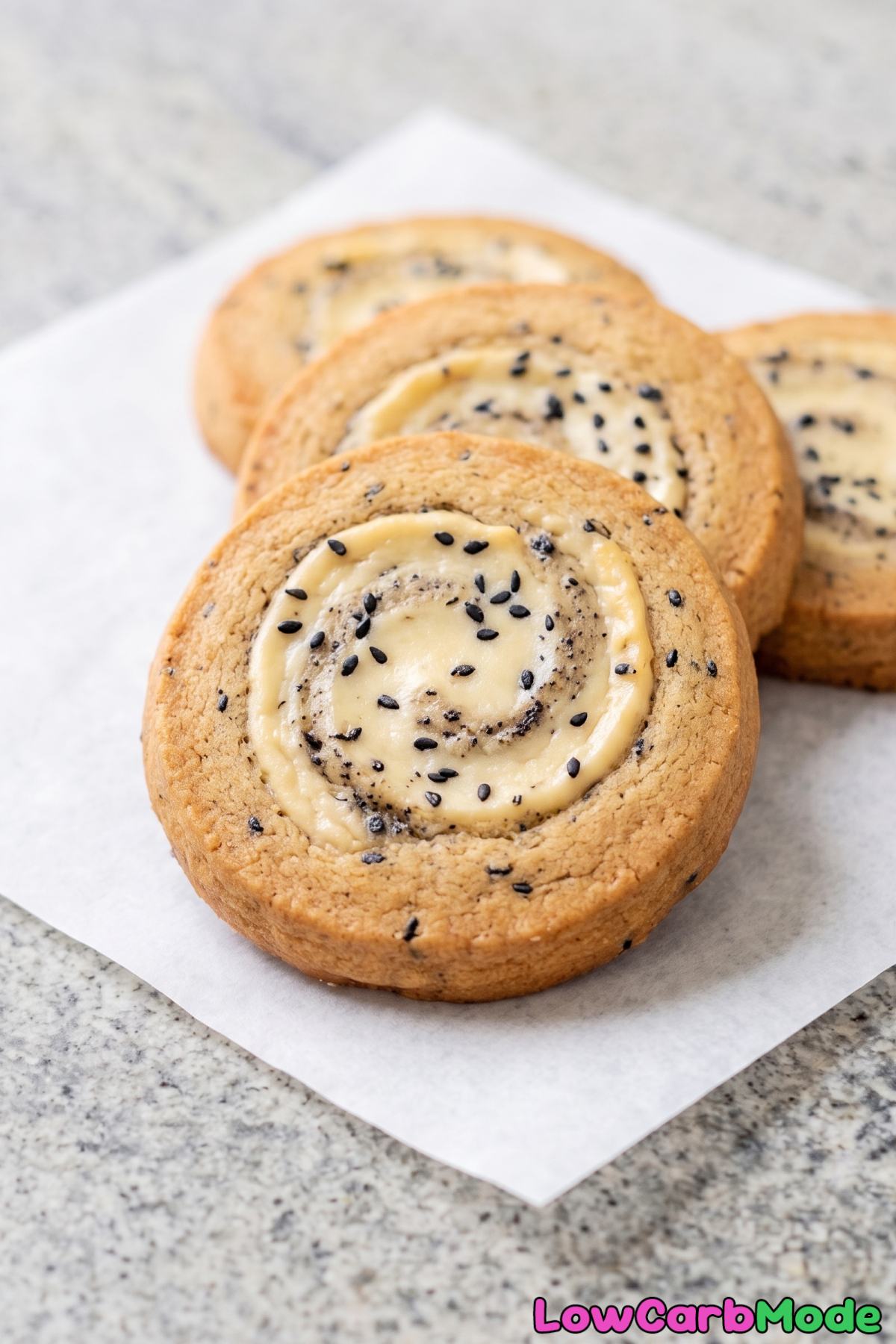 Keto black sesame cookies close up