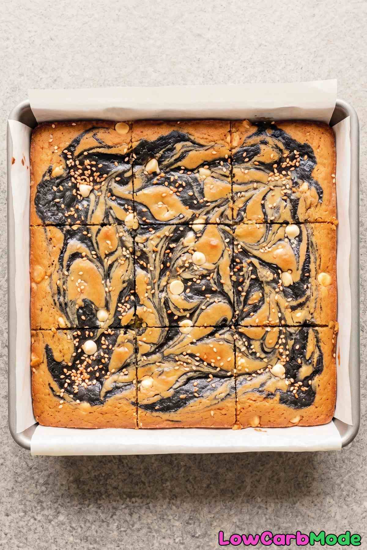 Soft low carb black sesame blondies