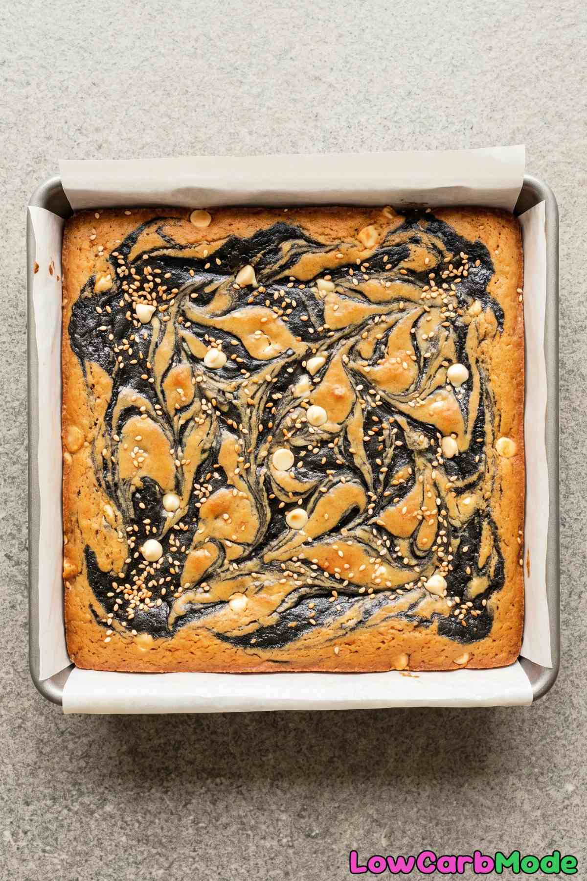 Keto white chocolate black sesame blondies