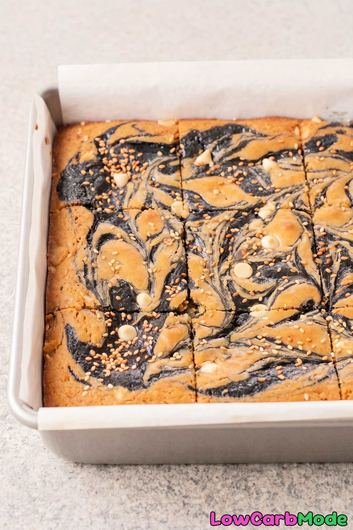 Chewy keto black sesame blondie squares