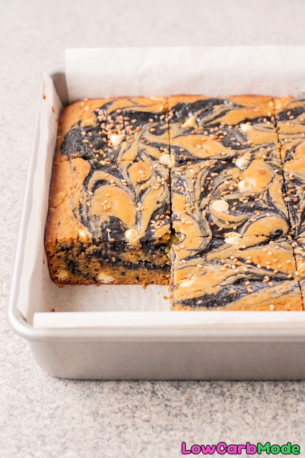 Low carb black sesame white chocolate blondies