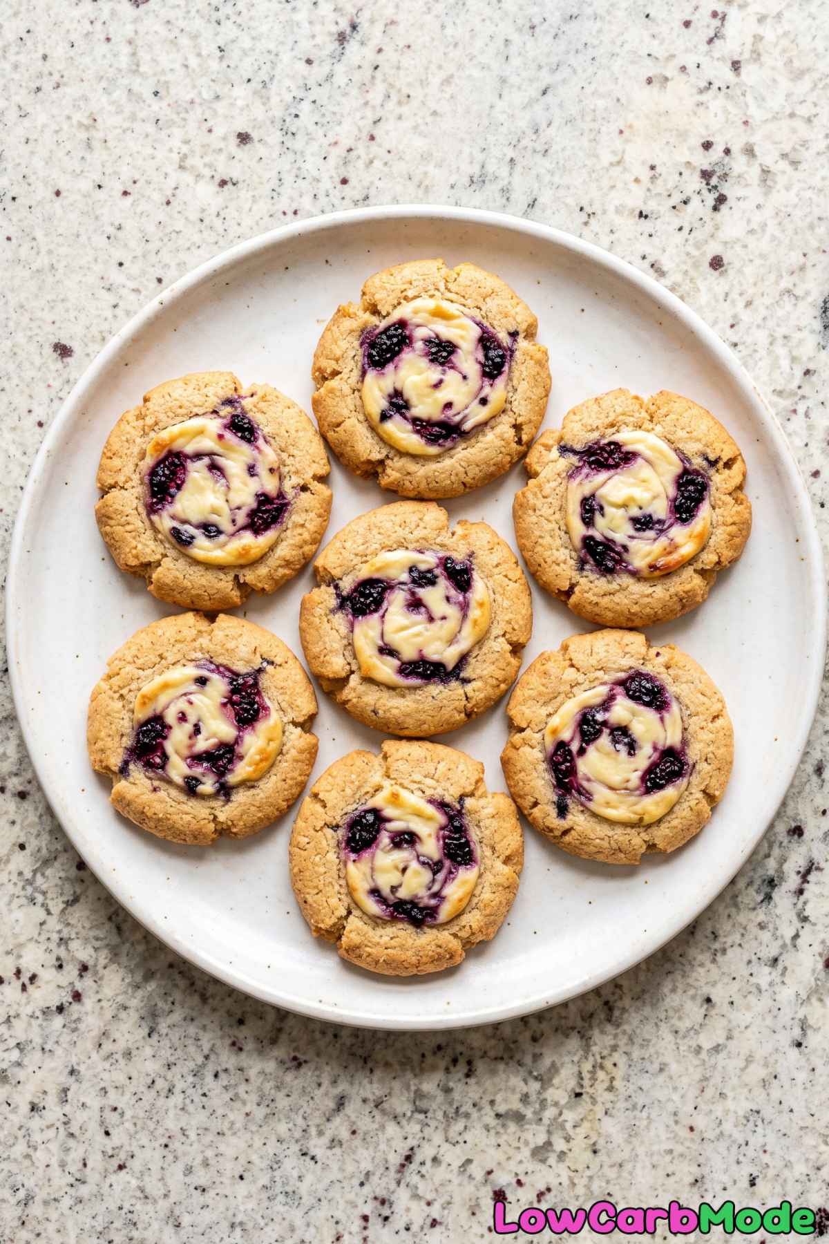 Keto cheesecake cookies with blackberries