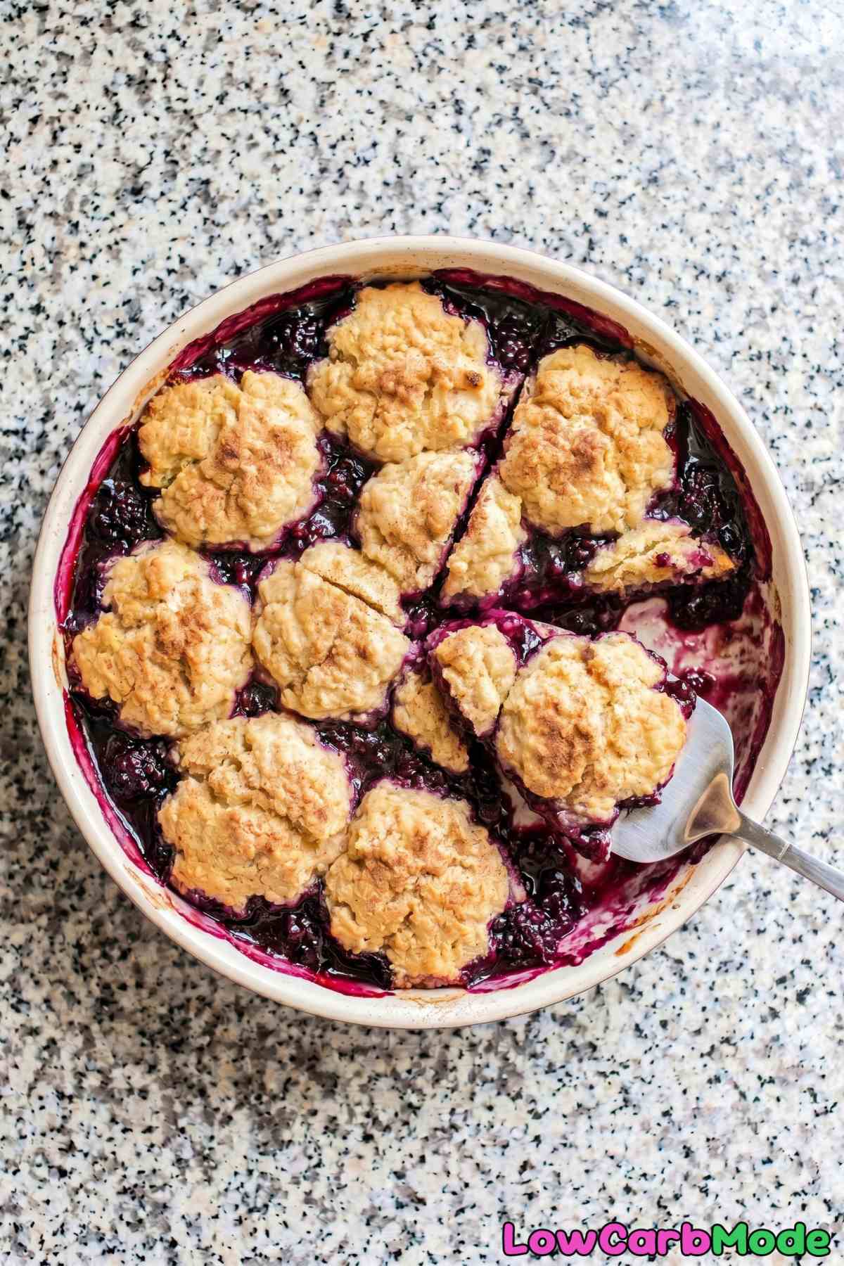 Golden-topped keto blackberry cobbler