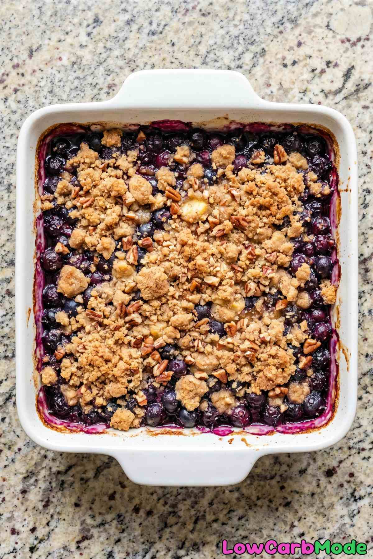 Crispy topped keto blueberry crumble