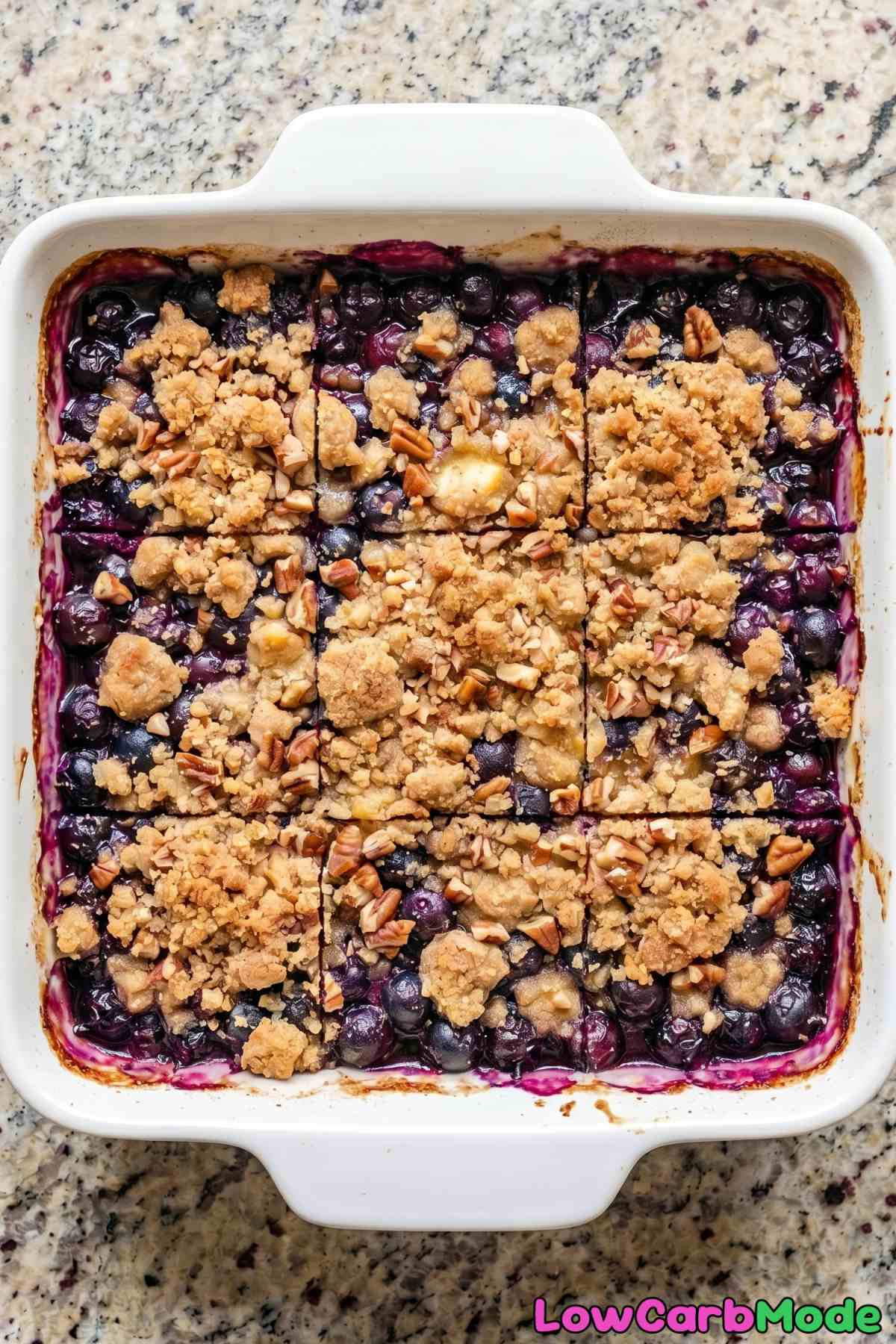 Rustic keto blueberry crumble fresh baked