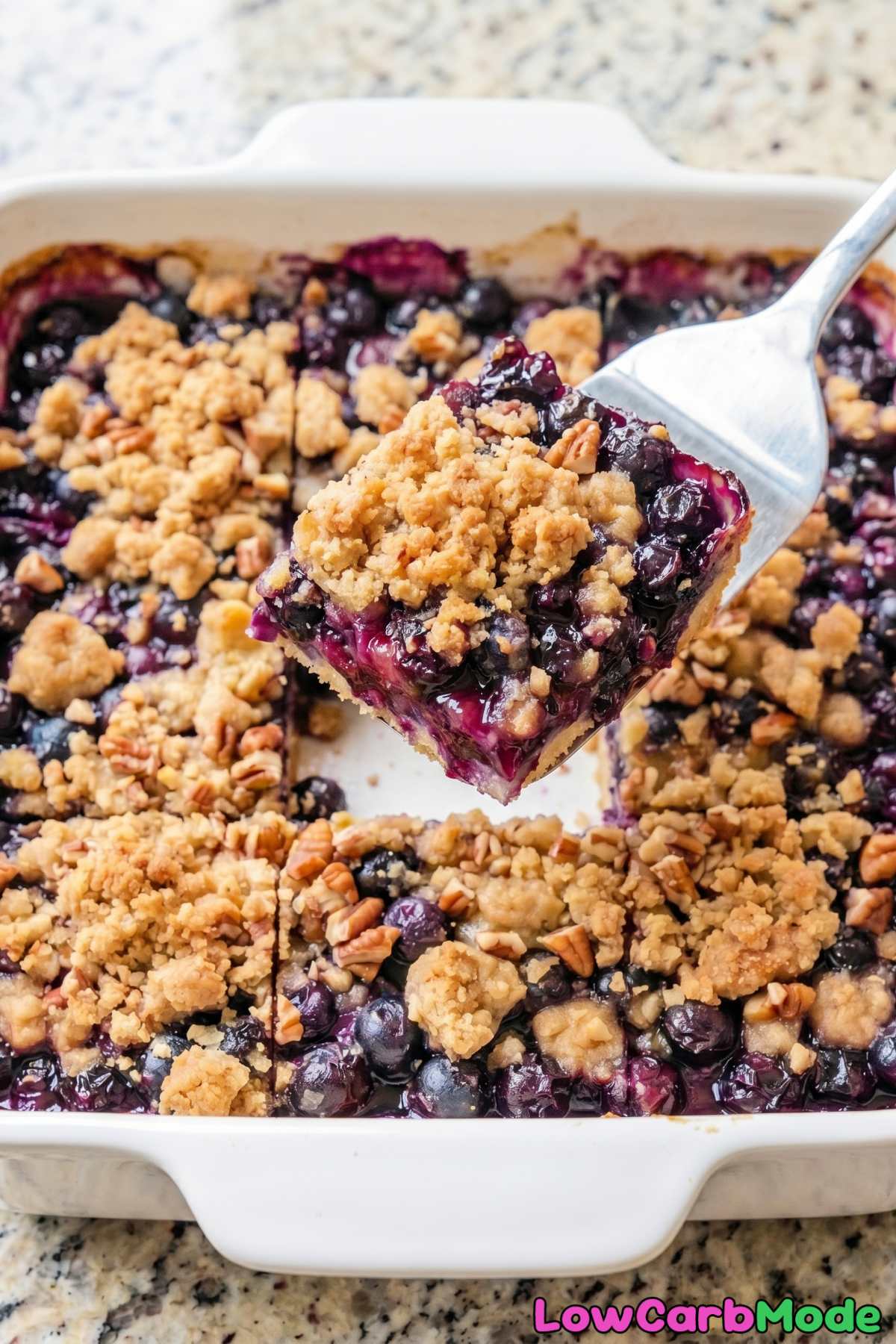 Easy keto blueberry crumble ready to eat