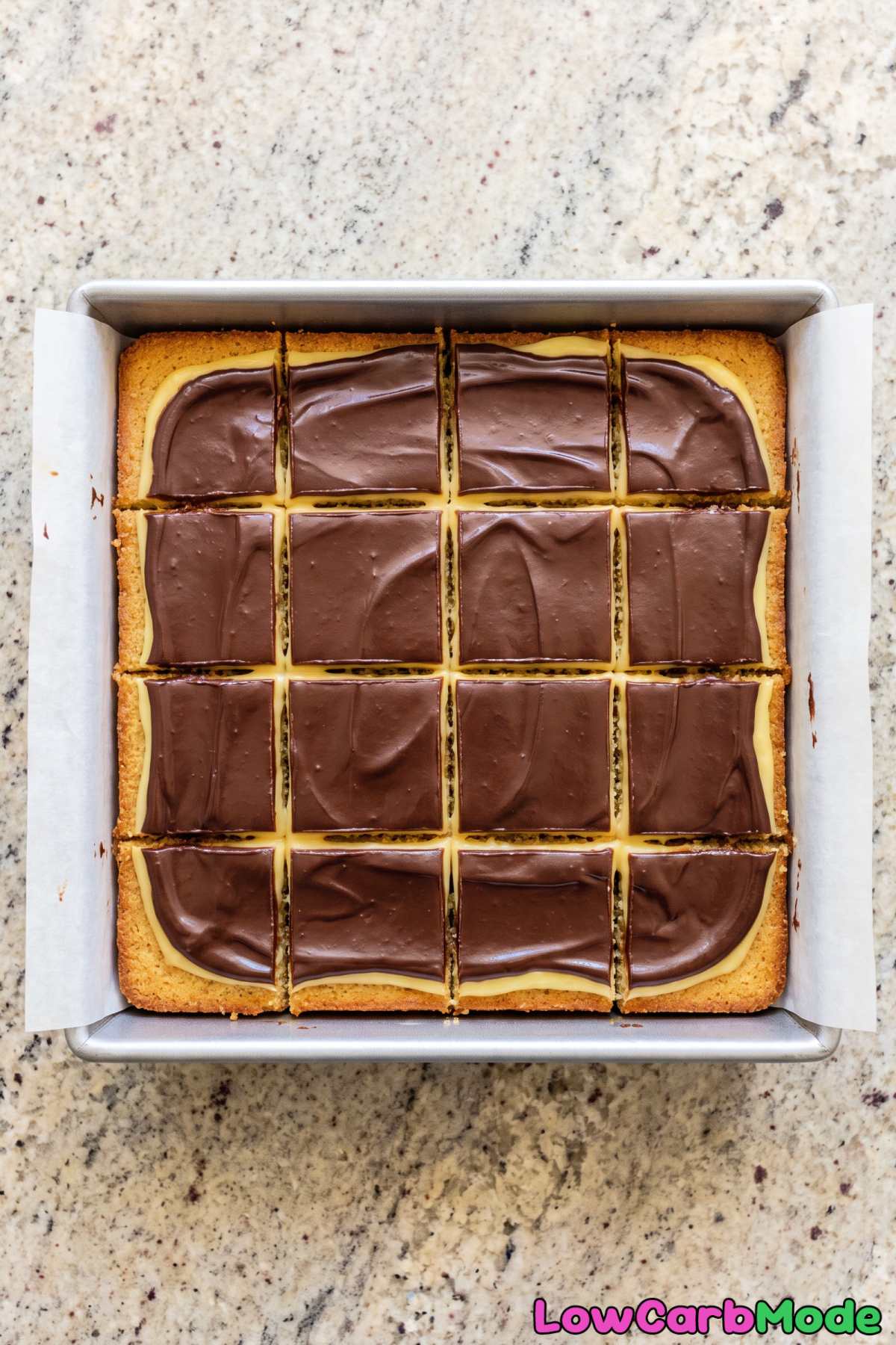 keto boston cream pie bars with chocolate