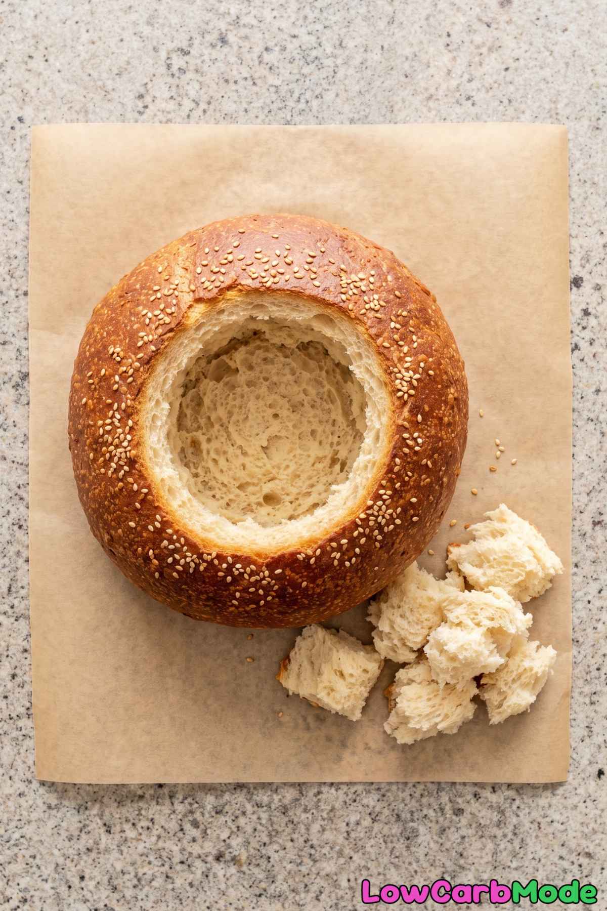Golden keto bread bowl fresh from the oven