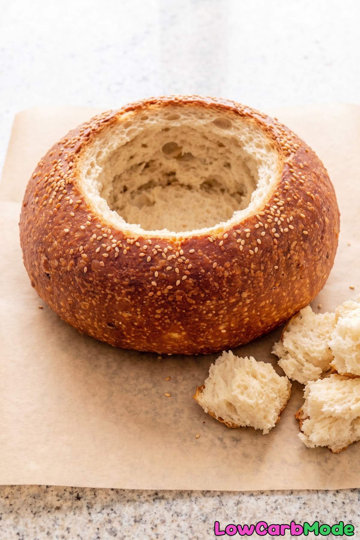 Savory low carb bread bowl with soup