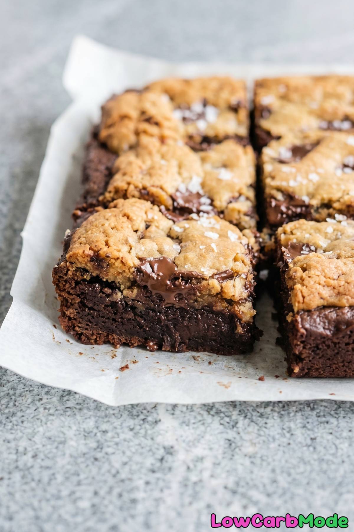 chewy keto brookie bars with sea salt