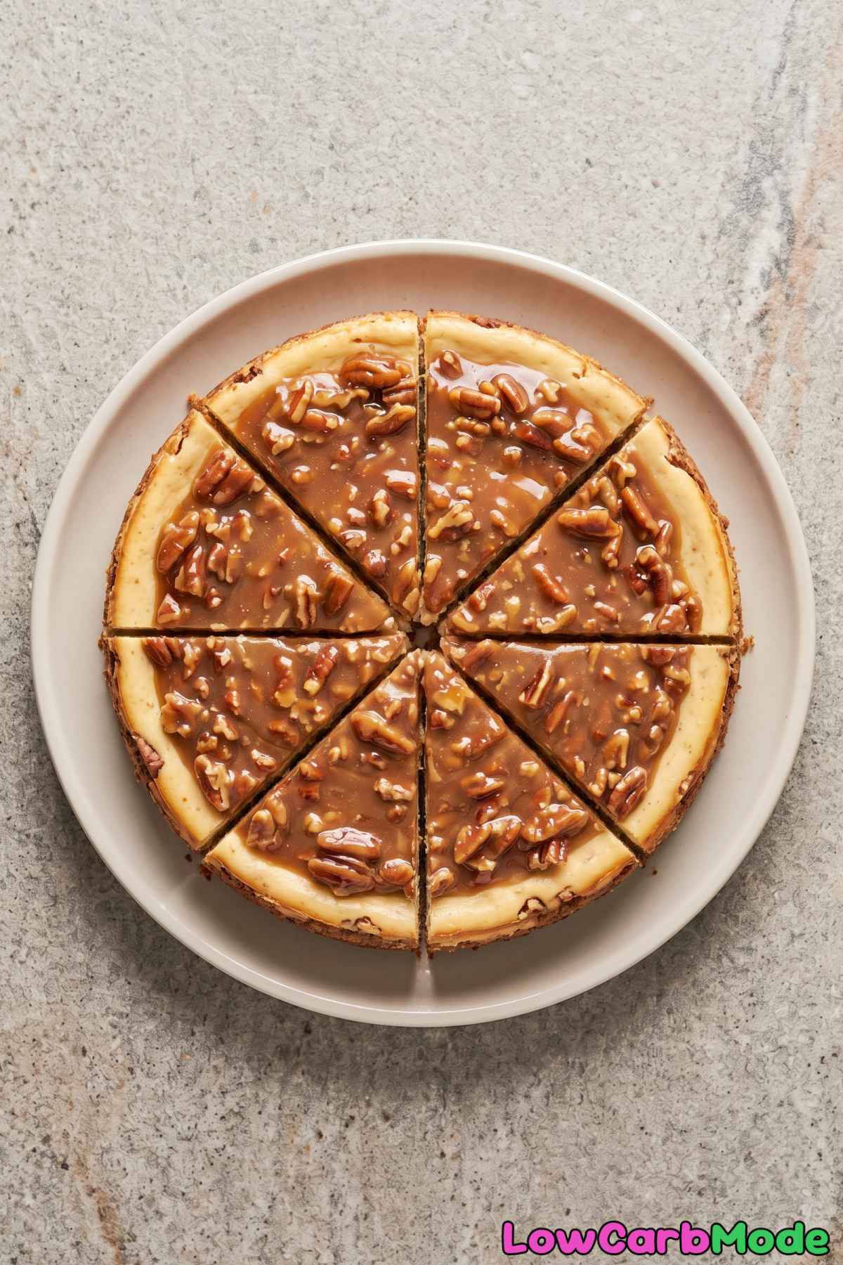Keto cheesecake with pecan topping
