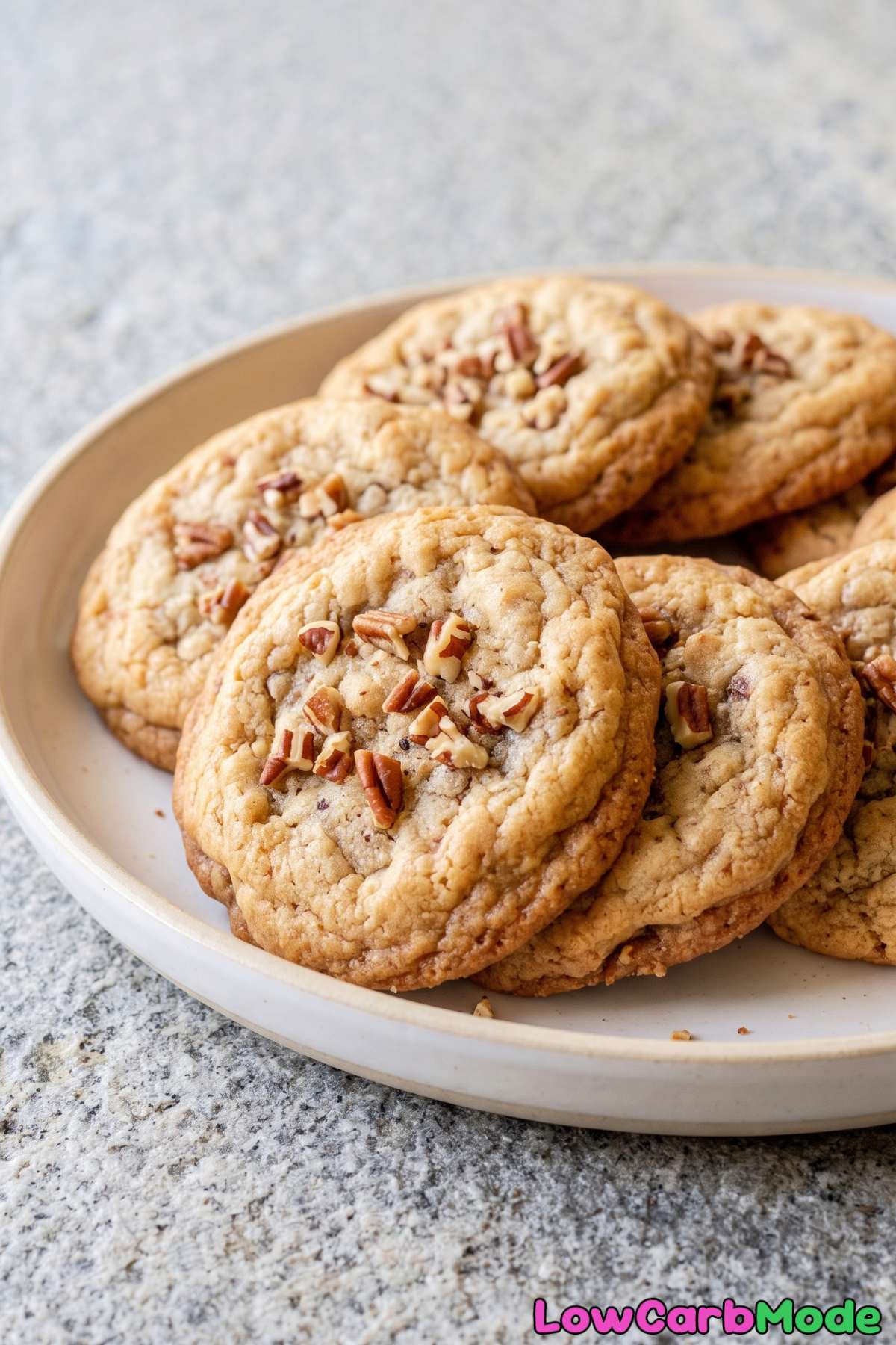 Fresh baked keto pecan cookies stacked