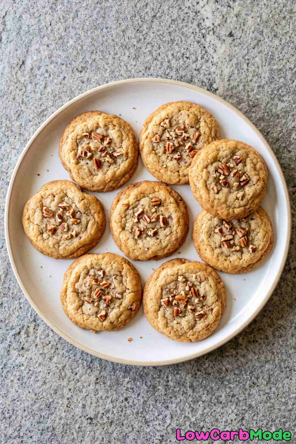 Keto brown butter pecan cookies on a plate