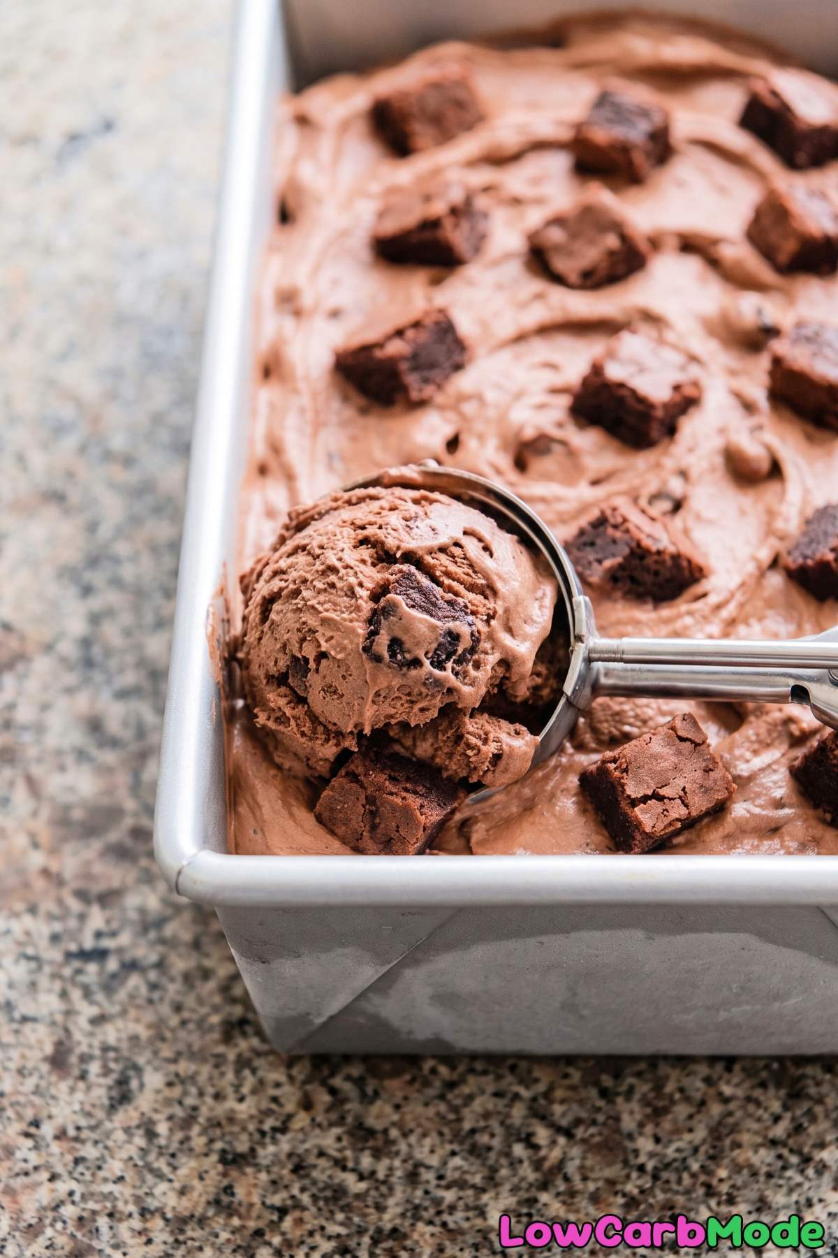 Rich chocolate keto brownie batter ice cream
