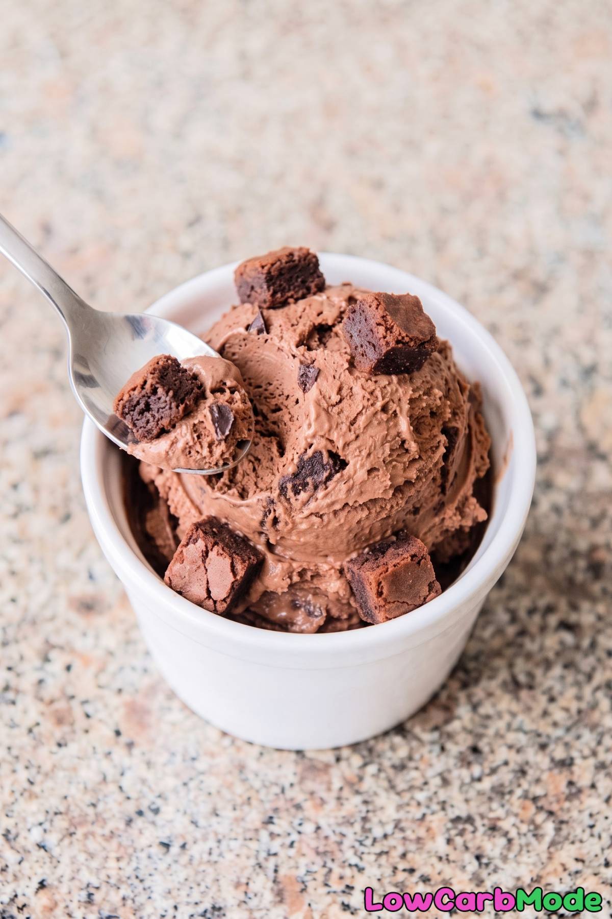 Smooth keto brownie batter ice cream treat