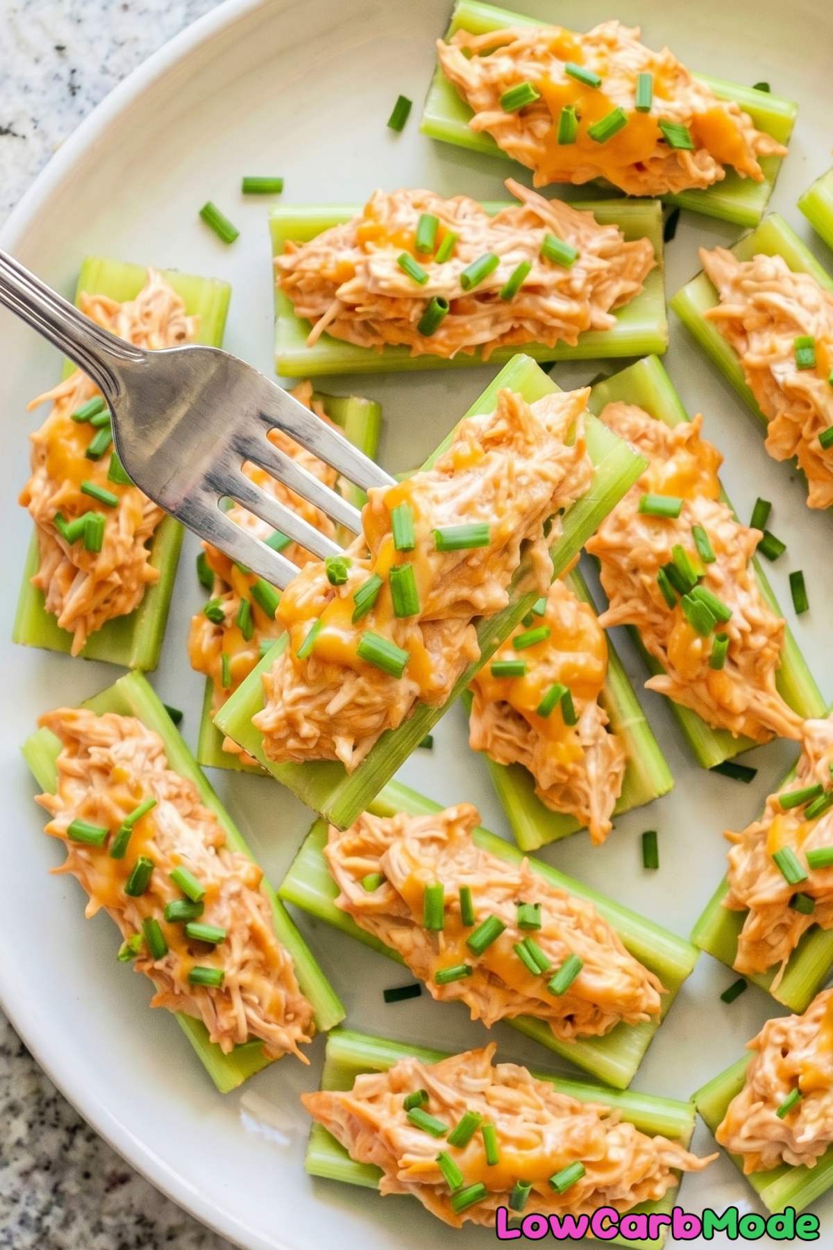 Simple keto buffalo chicken celery bites