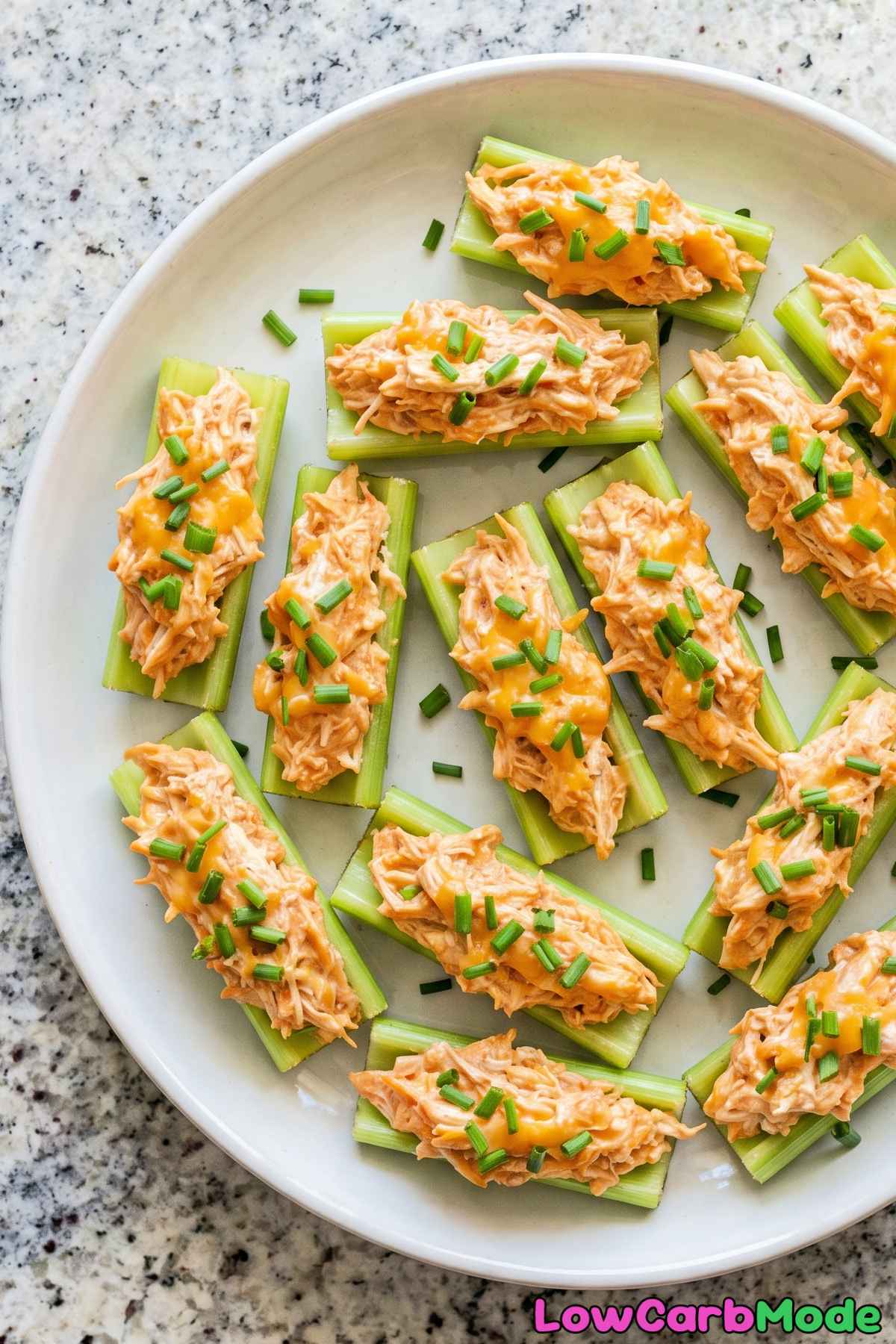 Savory keto buffalo chicken celery bites