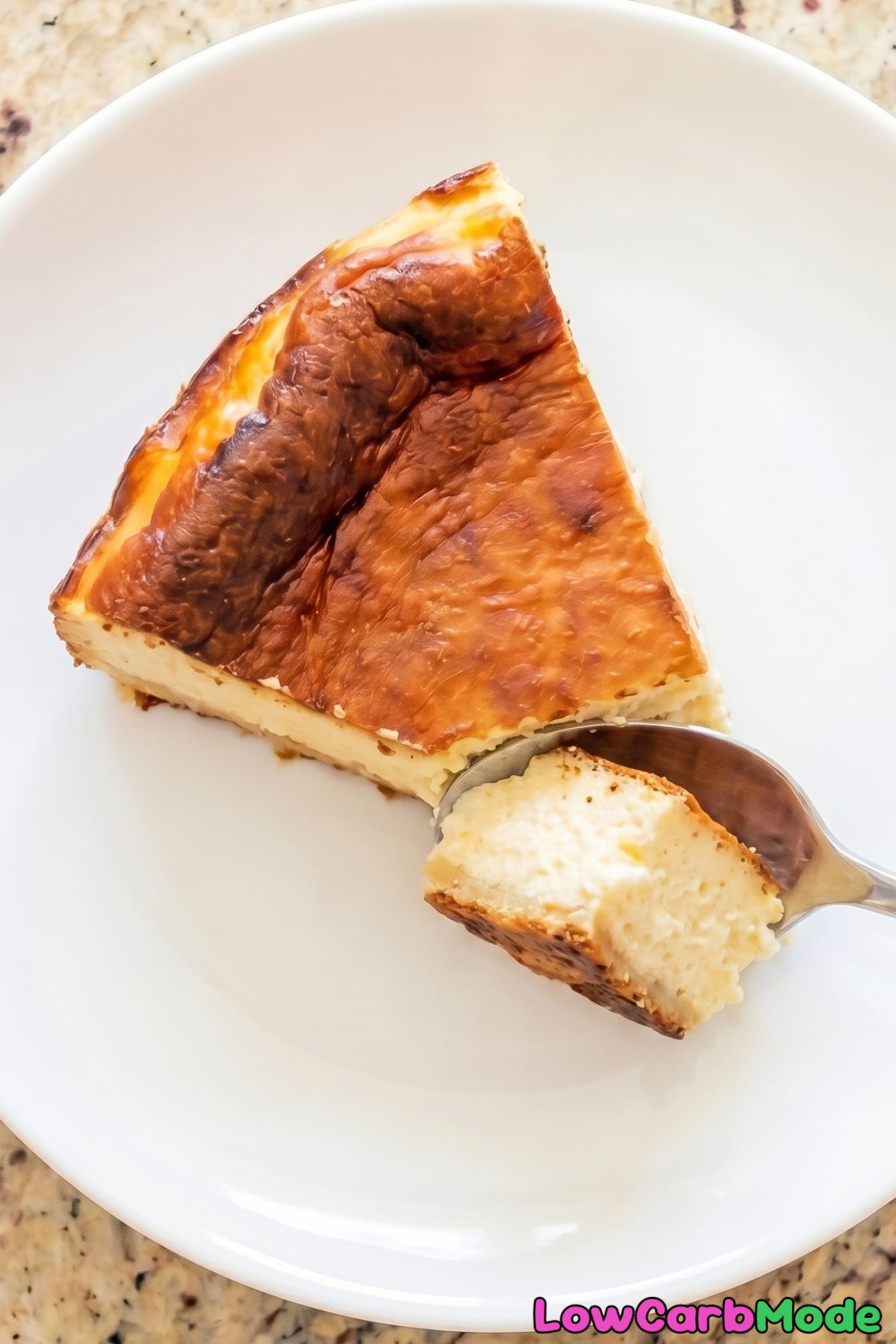 Rich keto burnt basque cheesecake closeup