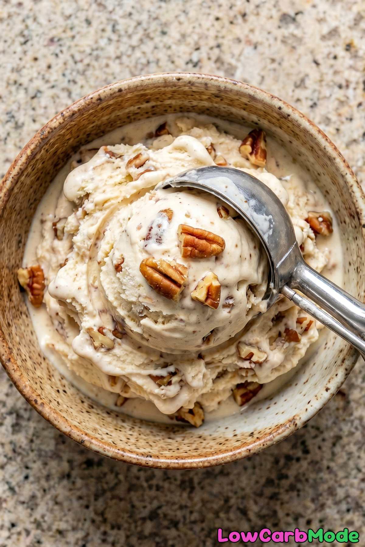 Velvety keto butter pecan ice cream dish