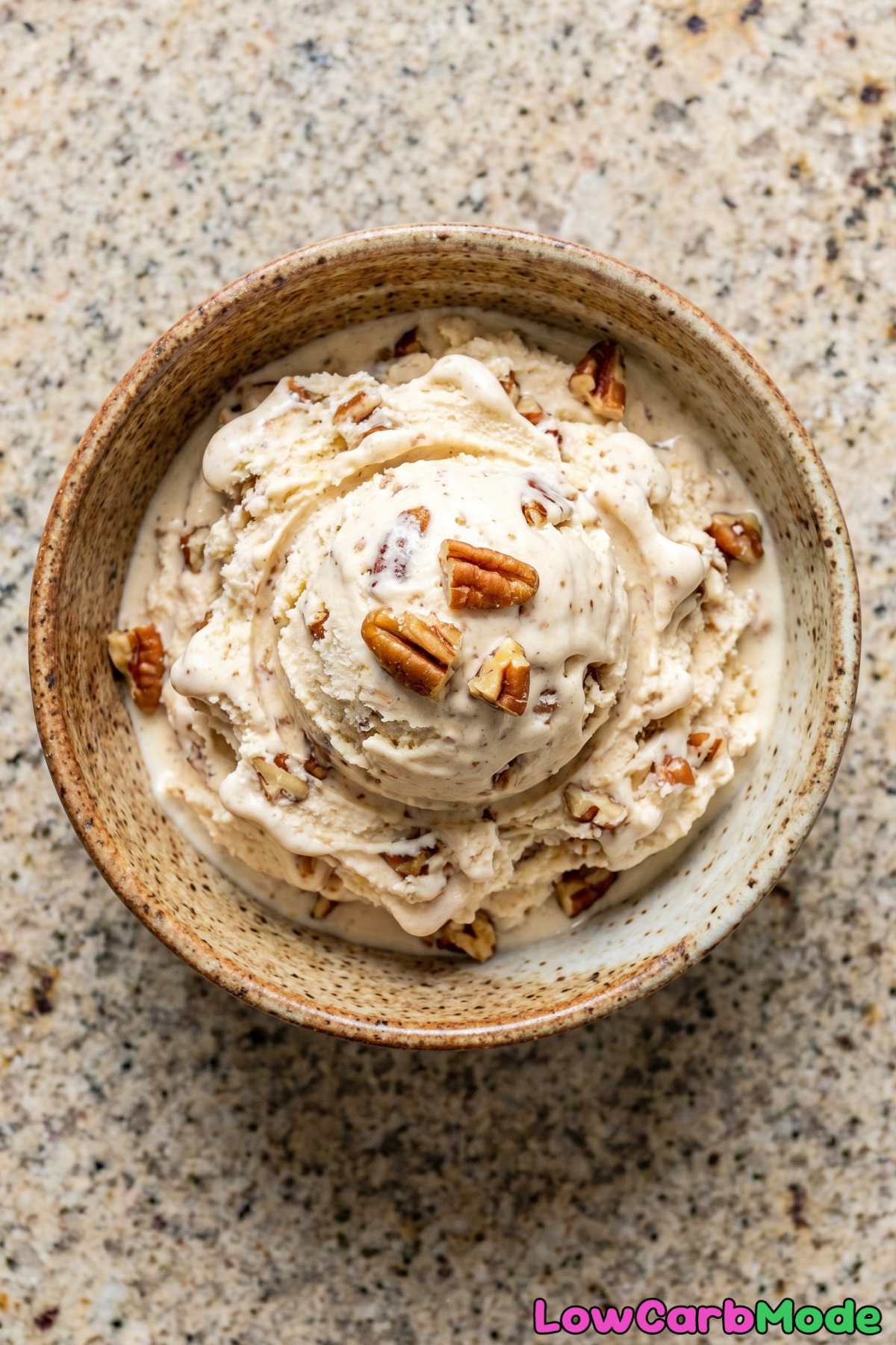 Homemade keto butter pecan ice cream swirl