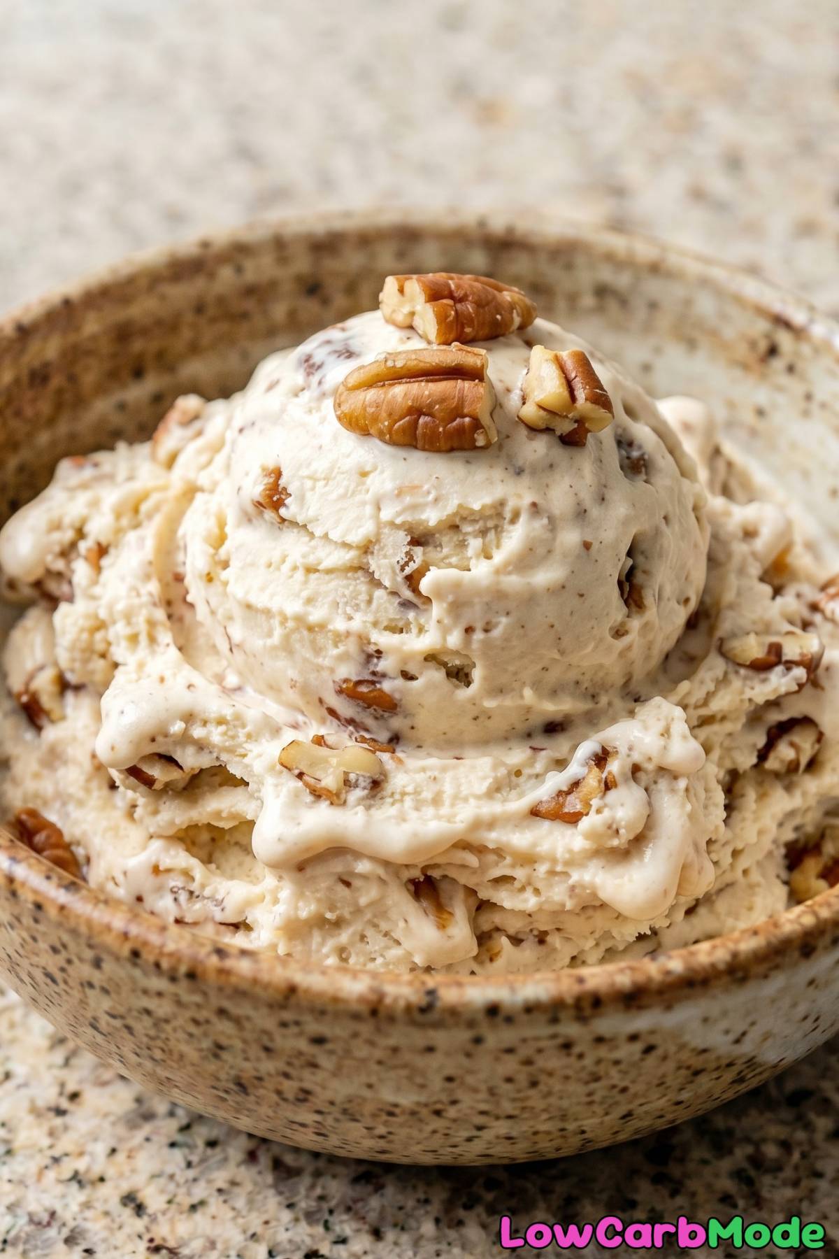 Smooth keto butter pecan ice cream serving