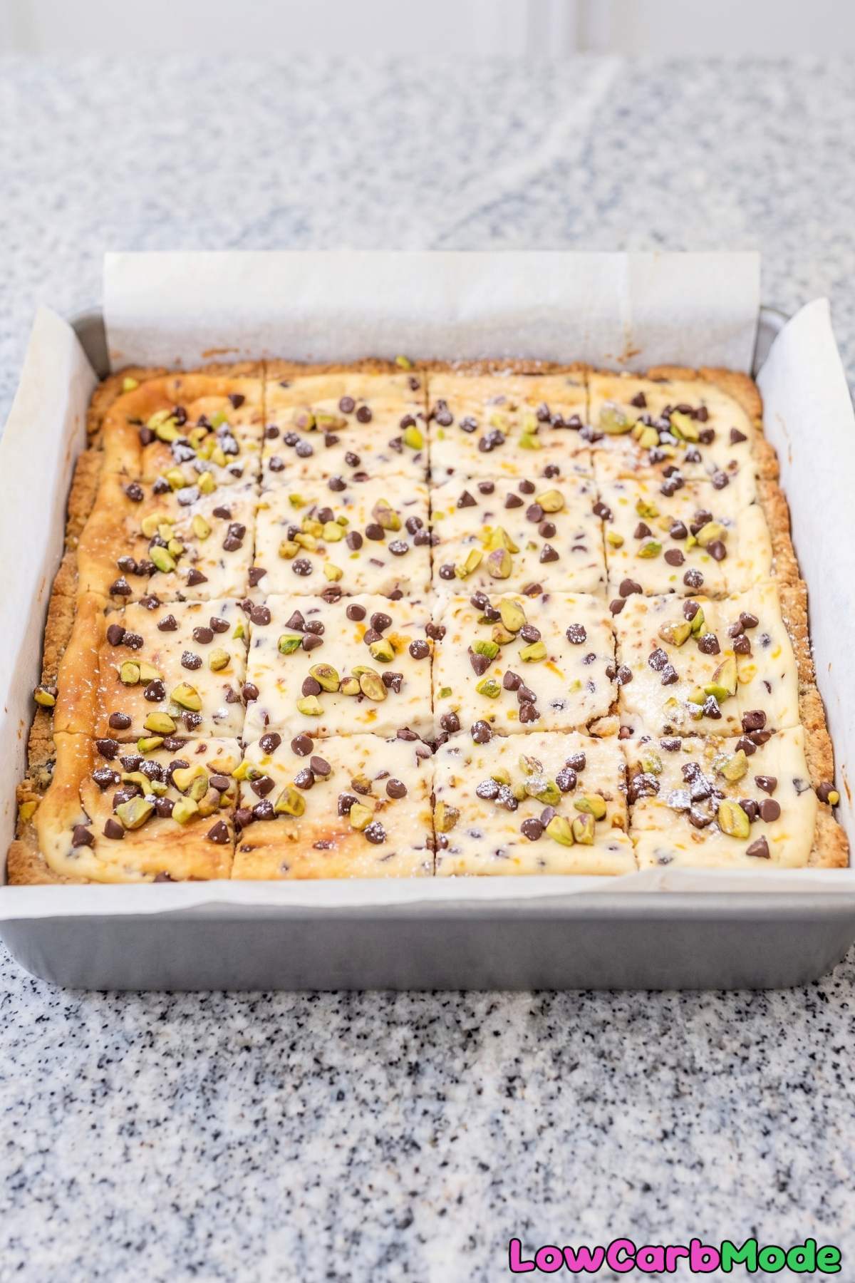 keto cannoli cheesecake bars on a plate
