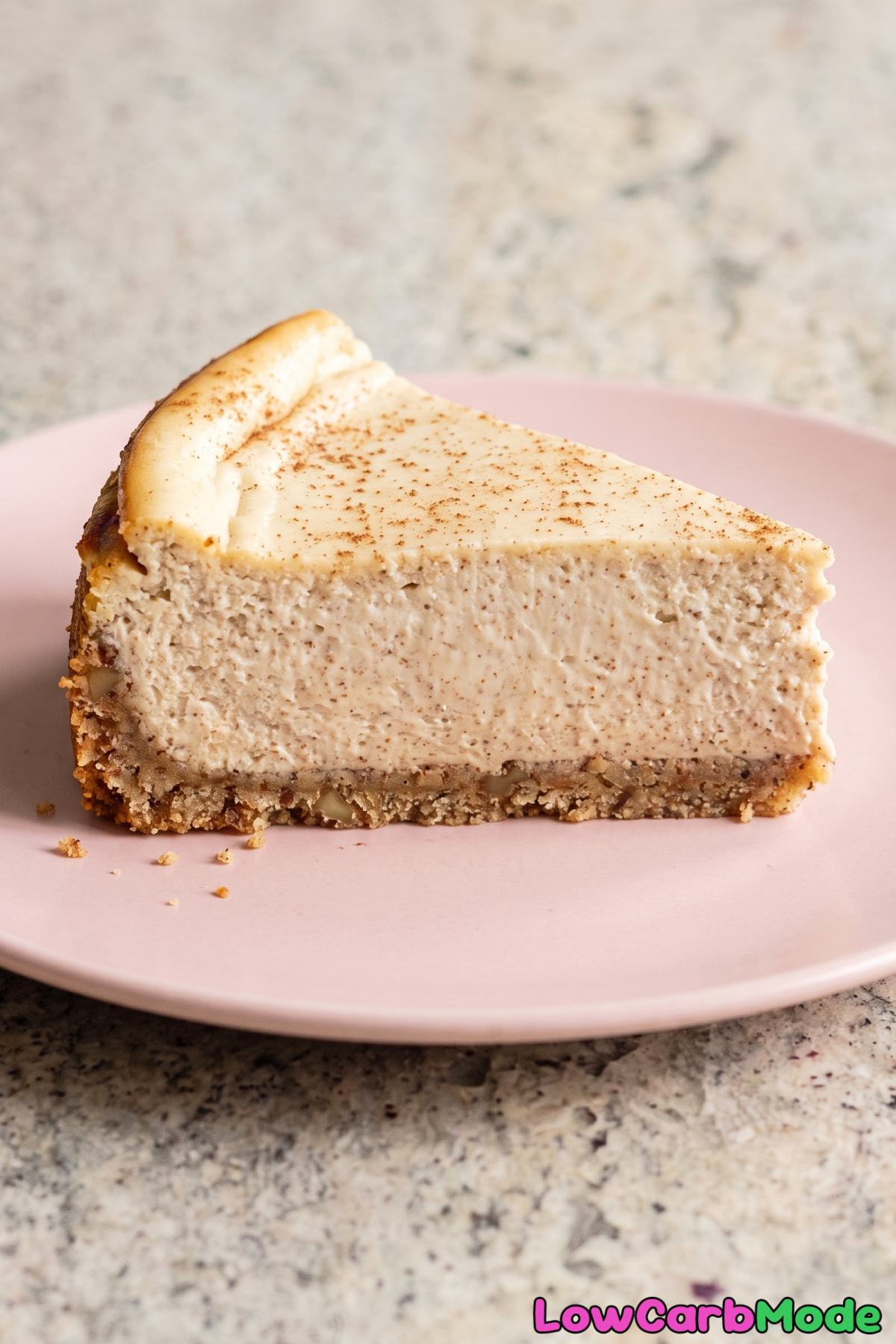 Keto chai cheesecake on white plate