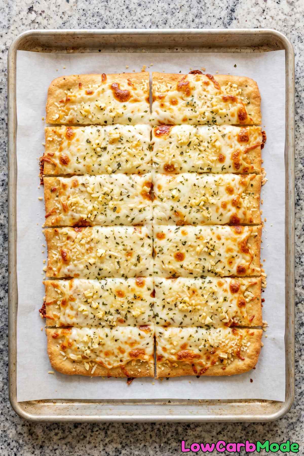 Tender keto cheesy breadsticks pull apart