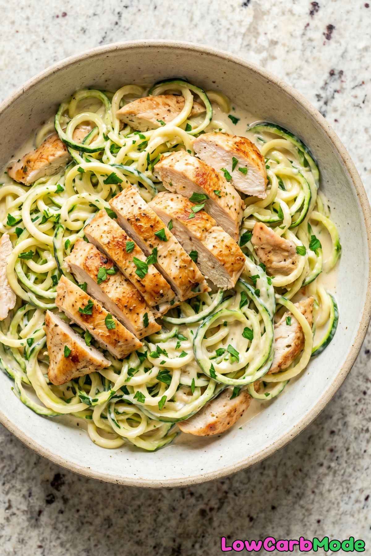 Savory chicken alfredo with zucchini noodles