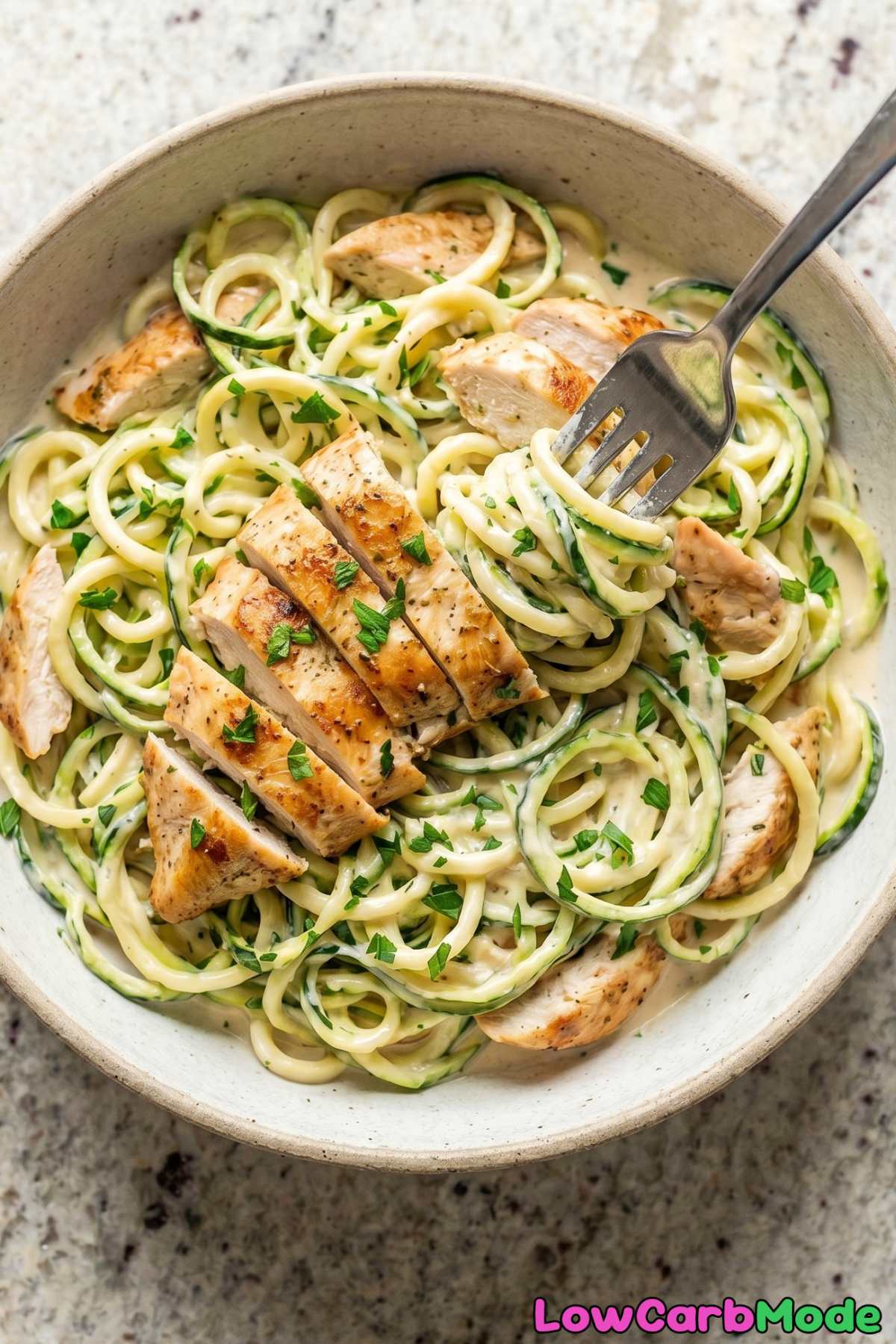 Simple keto chicken alfredo and zoodles plate
