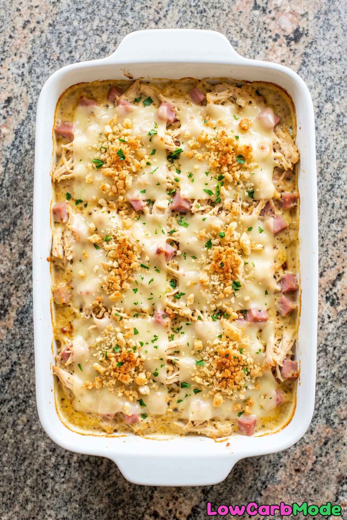 Savory keto chicken cordon bleu bake