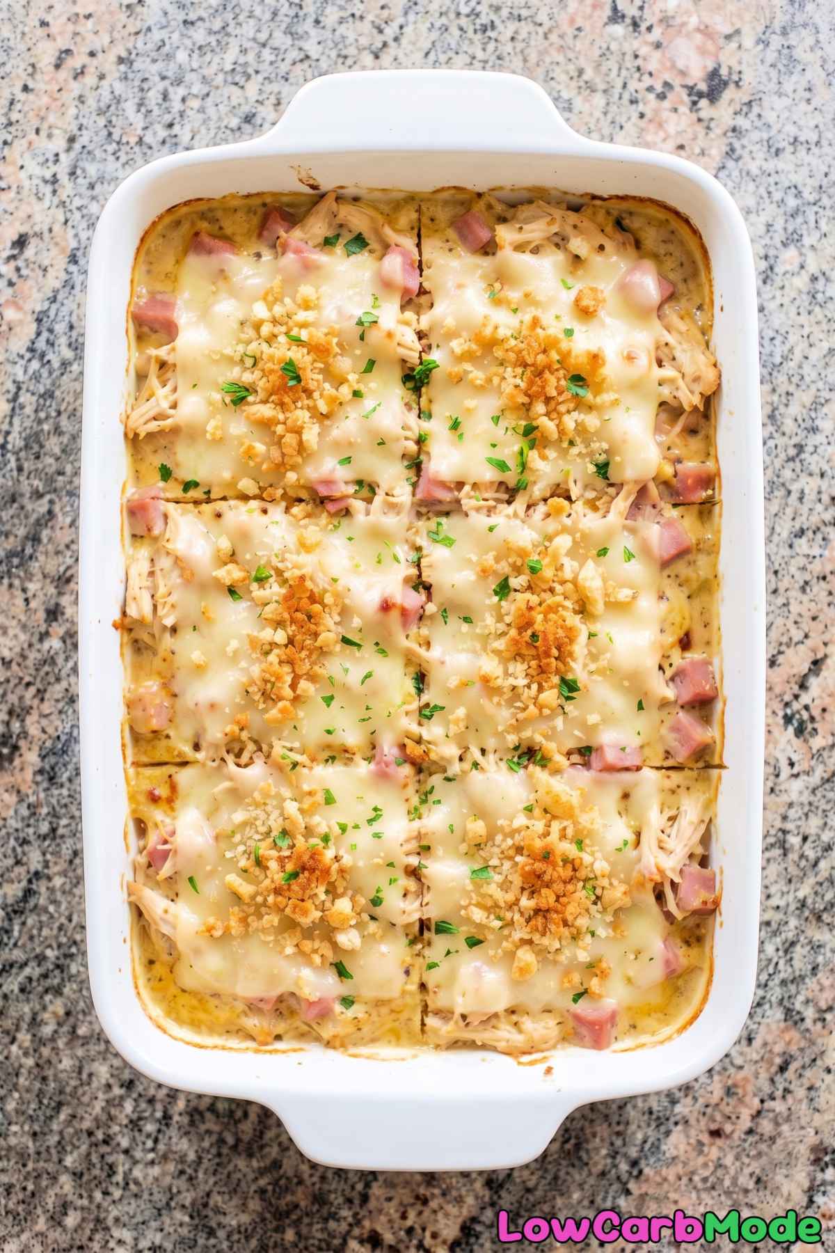 Golden keto chicken cordon bleu casserole