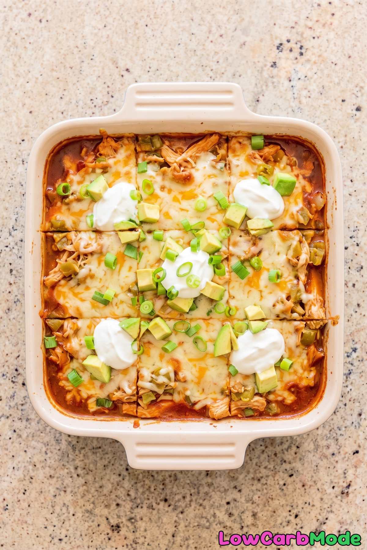 Tender keto chicken enchilada bake