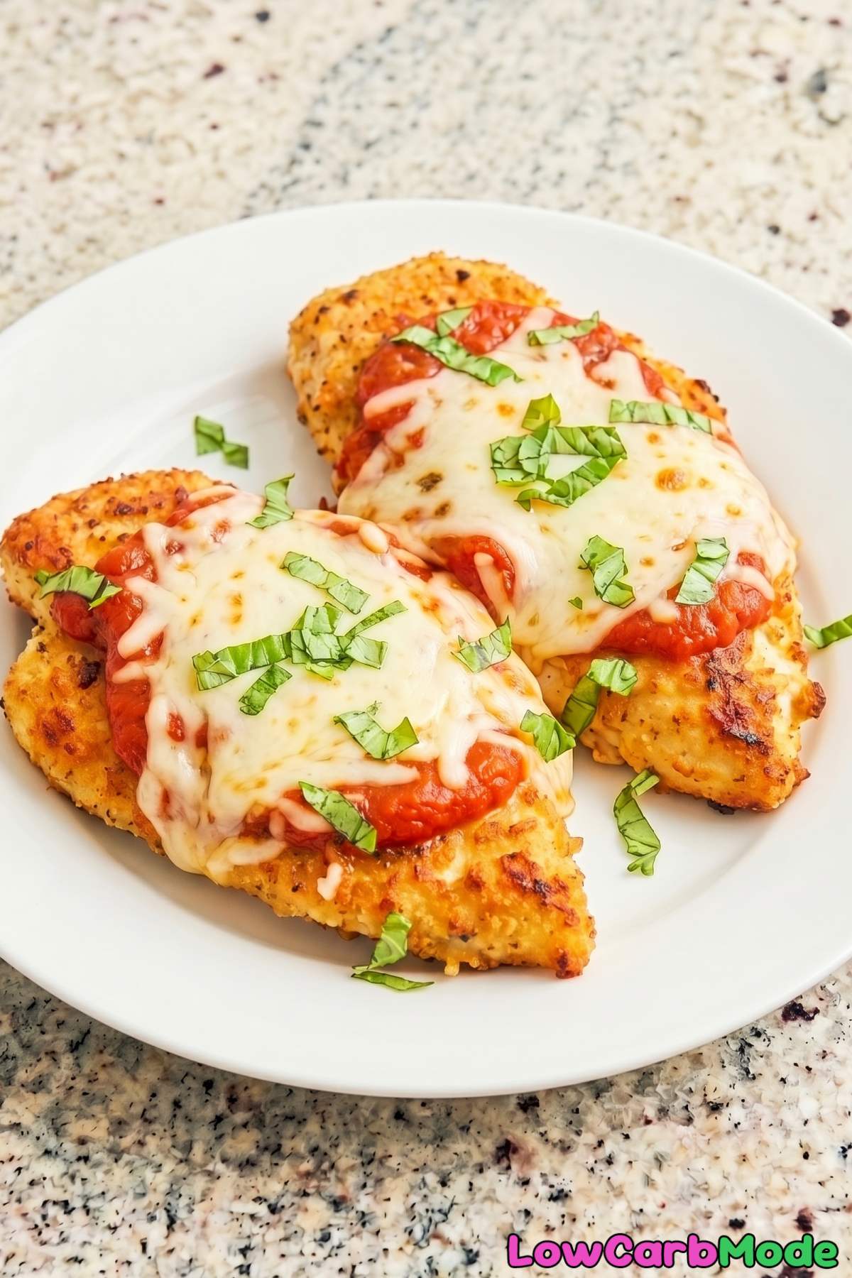 crispy keto chicken parmesan on a plate